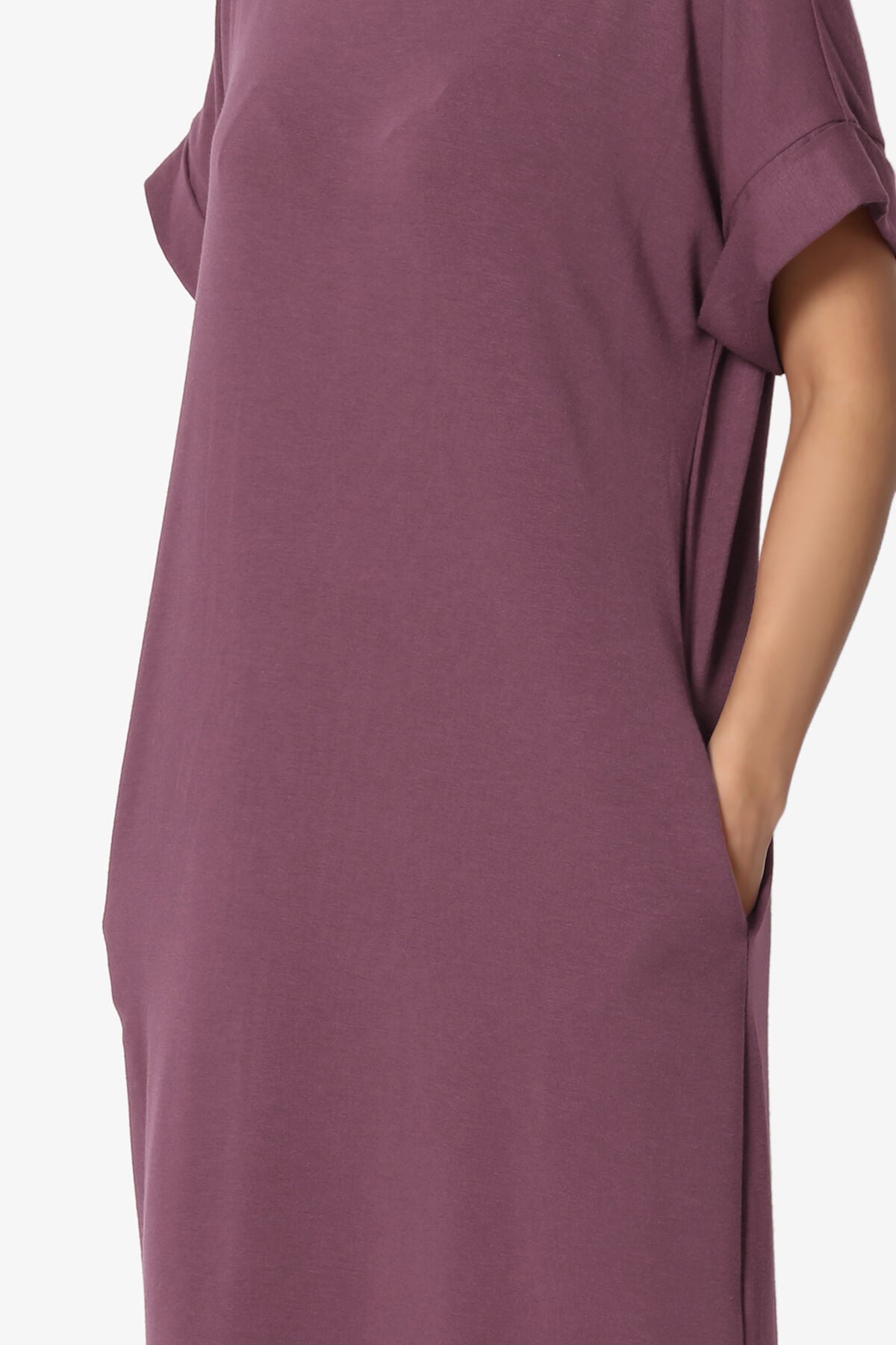 Janie Rolled Short Sleeve Round Neck Dress DUSTY PLUM_5