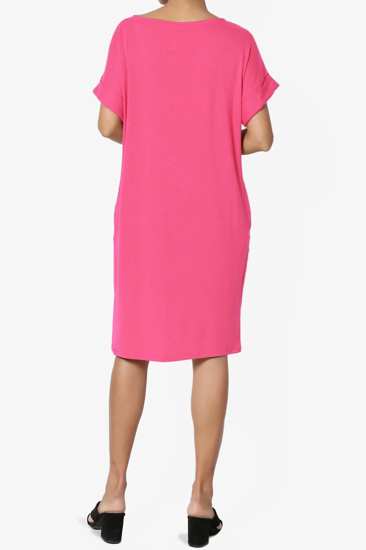 Janie Rolled Short Sleeve Round Neck Dress FUCHSIA_2