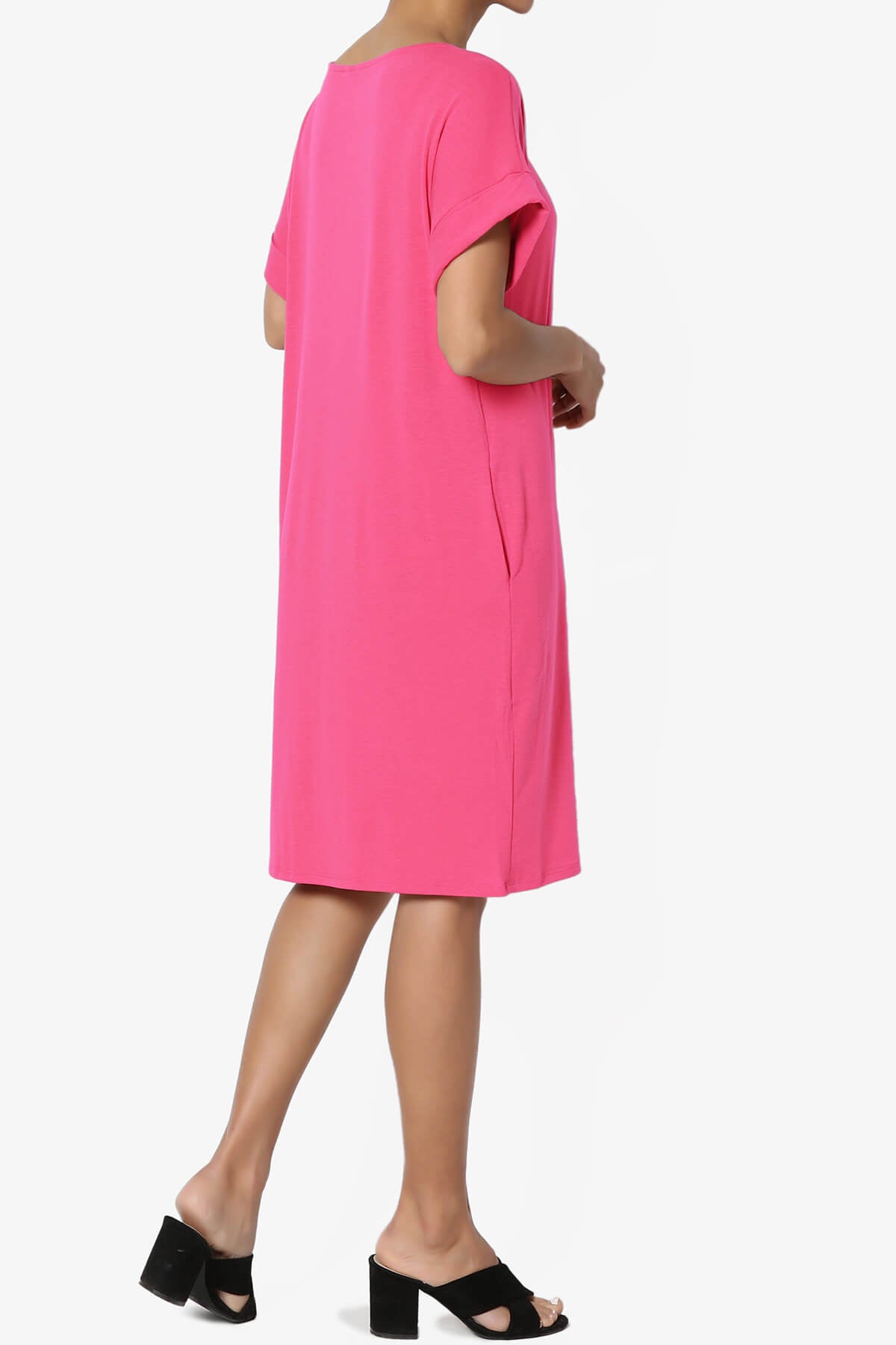 Janie Rolled Short Sleeve Round Neck Dress FUCHSIA_4