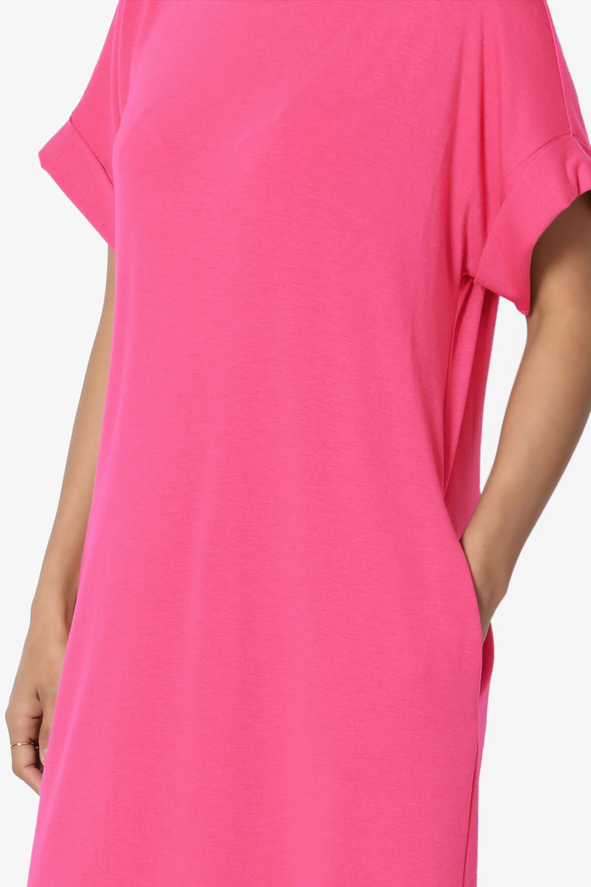 Janie Rolled Short Sleeve Round Neck Dress FUCHSIA_5