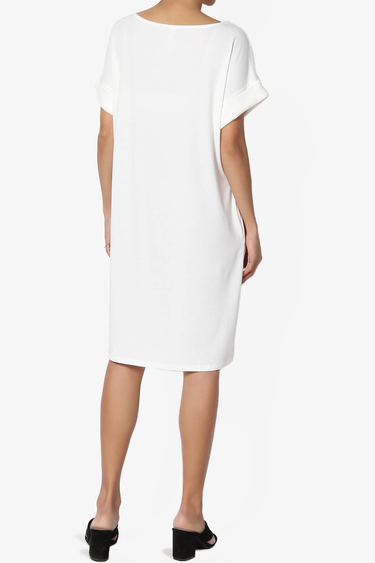 Janie Rolled Short Sleeve Round Neck Dress IVORY_2