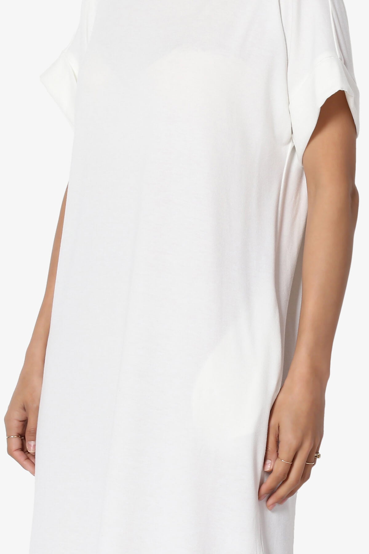 Janie Rolled Short Sleeve Round Neck Dress IVORY_5