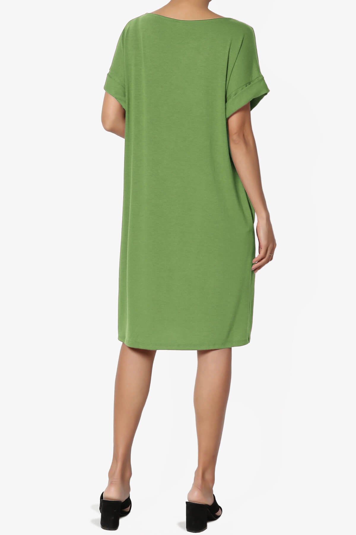 Janie Rolled Short Sleeve Round Neck Dress KIWI_2