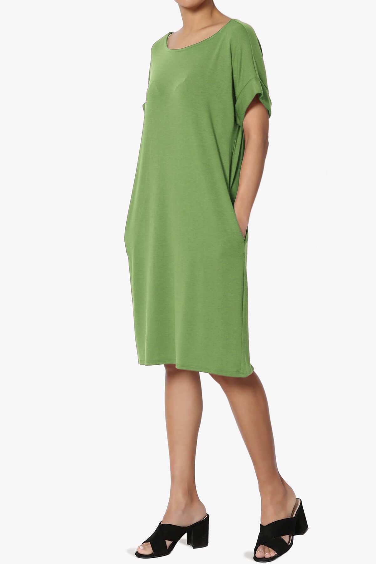 Janie Rolled Short Sleeve Round Neck Dress KIWI_3