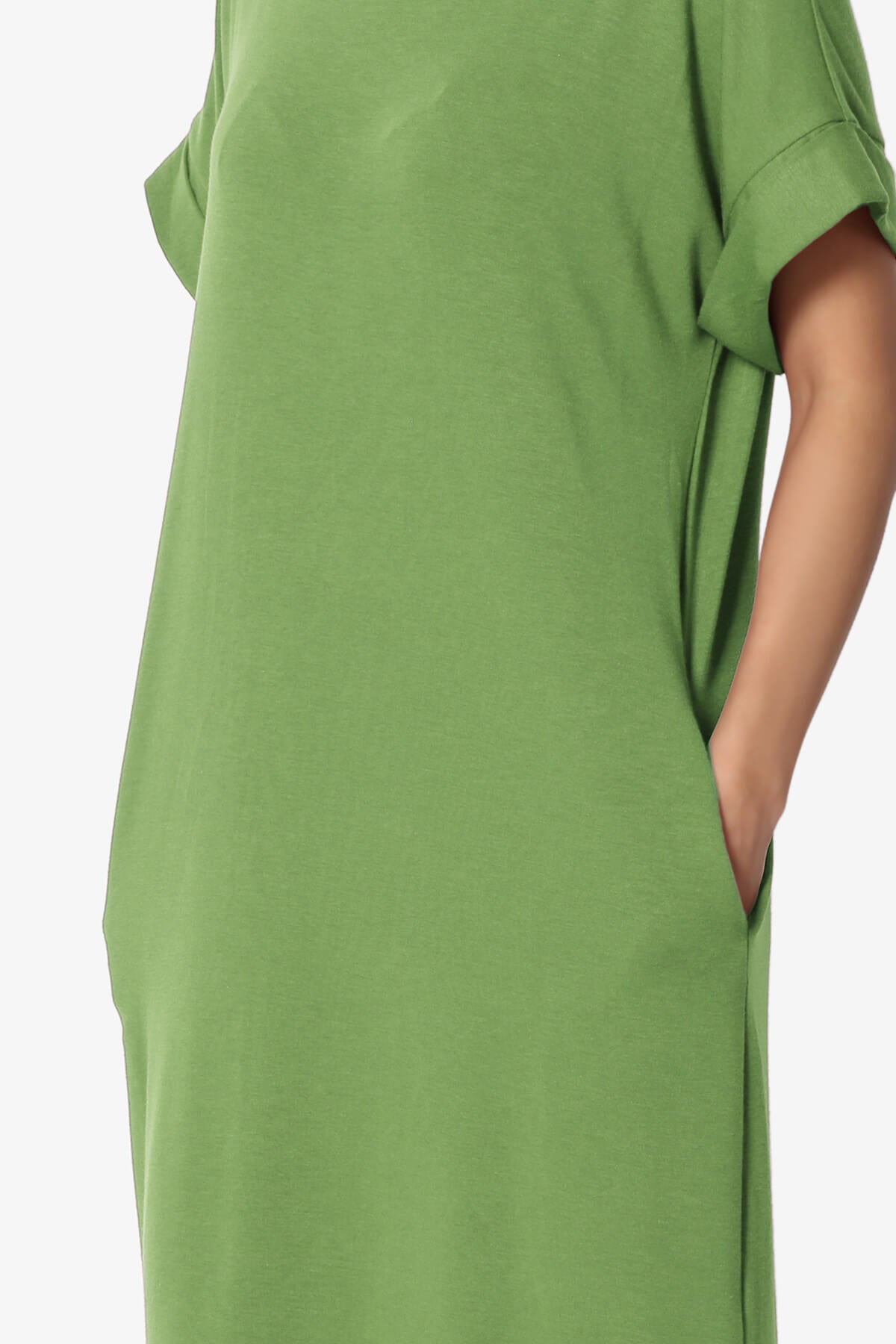 Janie Rolled Short Sleeve Round Neck Dress KIWI_5