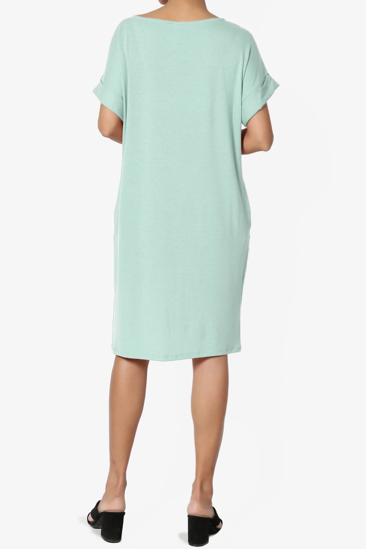 Janie Rolled Short Sleeve Round Neck Dress LIGHT GREEN_2