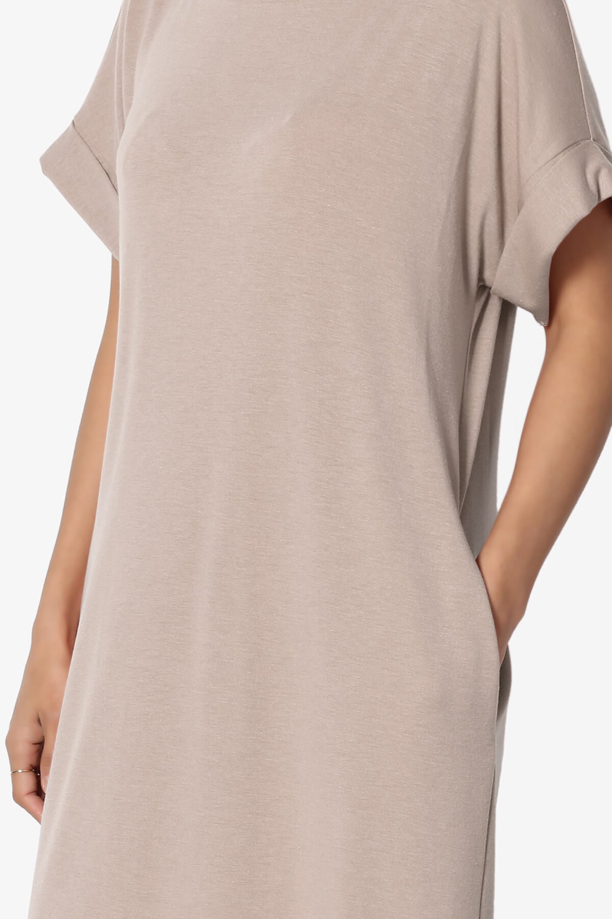 Janie Rolled Short Sleeve Round Neck Dress LIGHT MOCHA_5