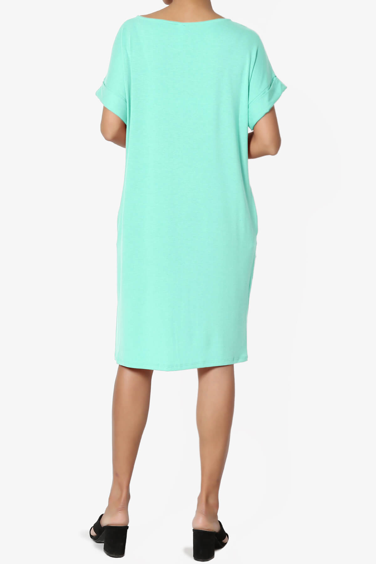 Janie Rolled Short Sleeve Round Neck Dress MINT_2