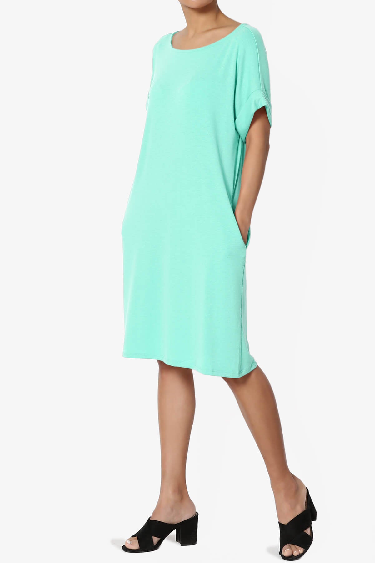 Janie Rolled Short Sleeve Round Neck Dress MINT_3