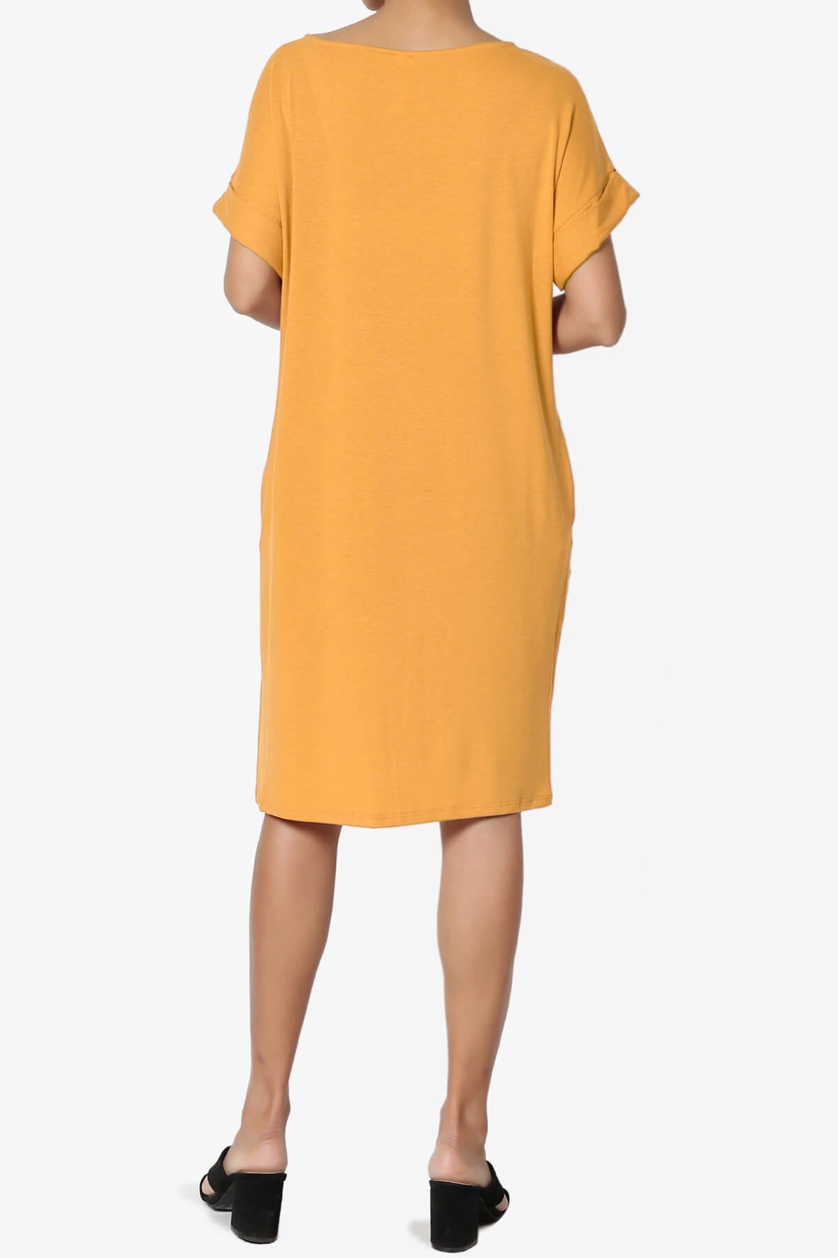 Janie Rolled Short Sleeve Round Neck Dress MUSTARD_2