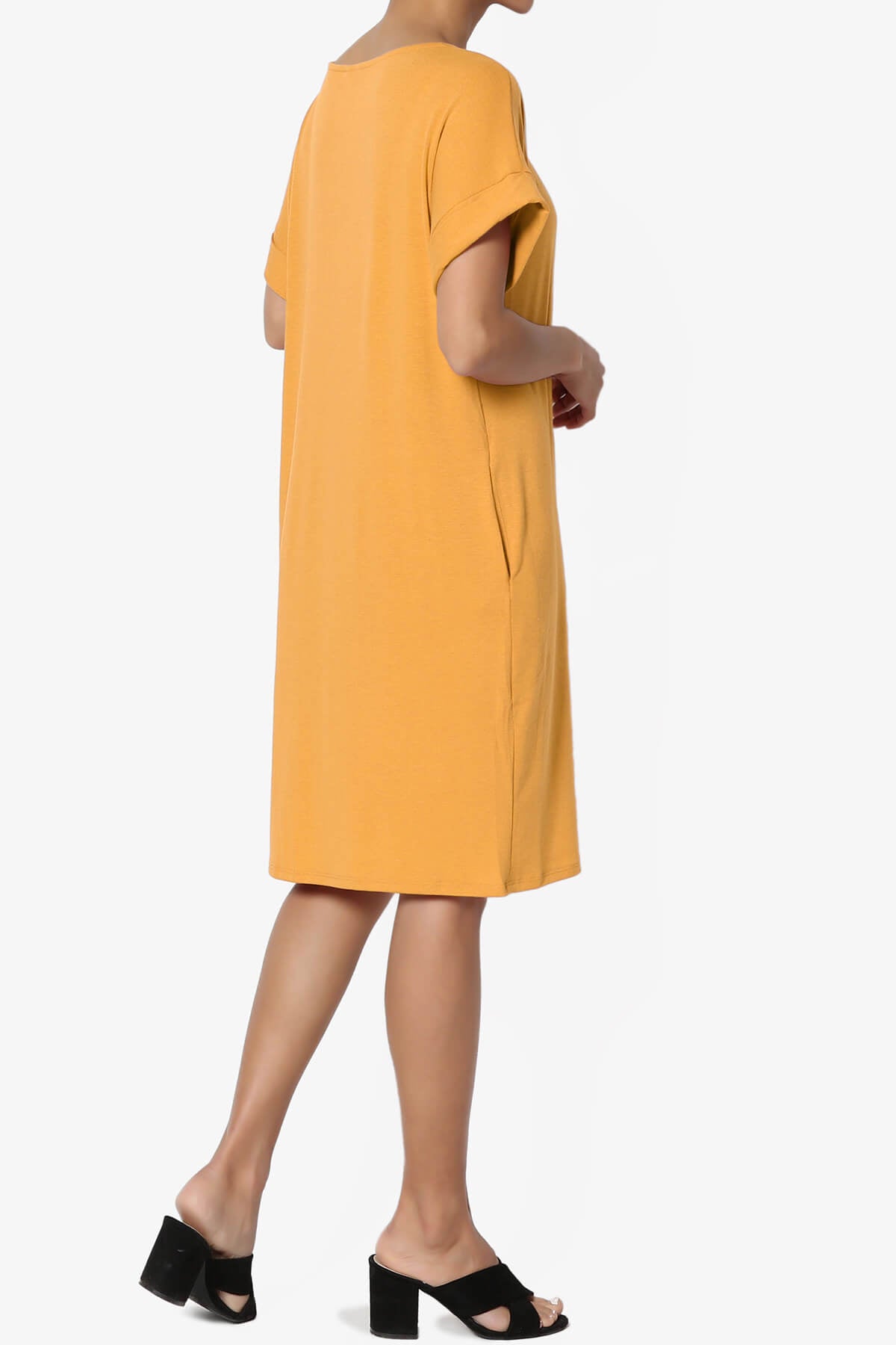 Janie Rolled Short Sleeve Round Neck Dress MUSTARD_4