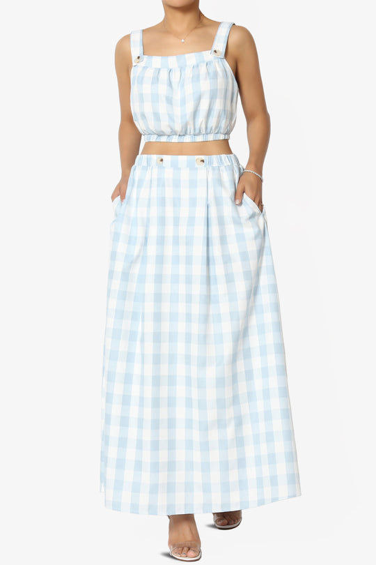 Hamiss Gingham Crop Top & Flare Skirt Set in Blue