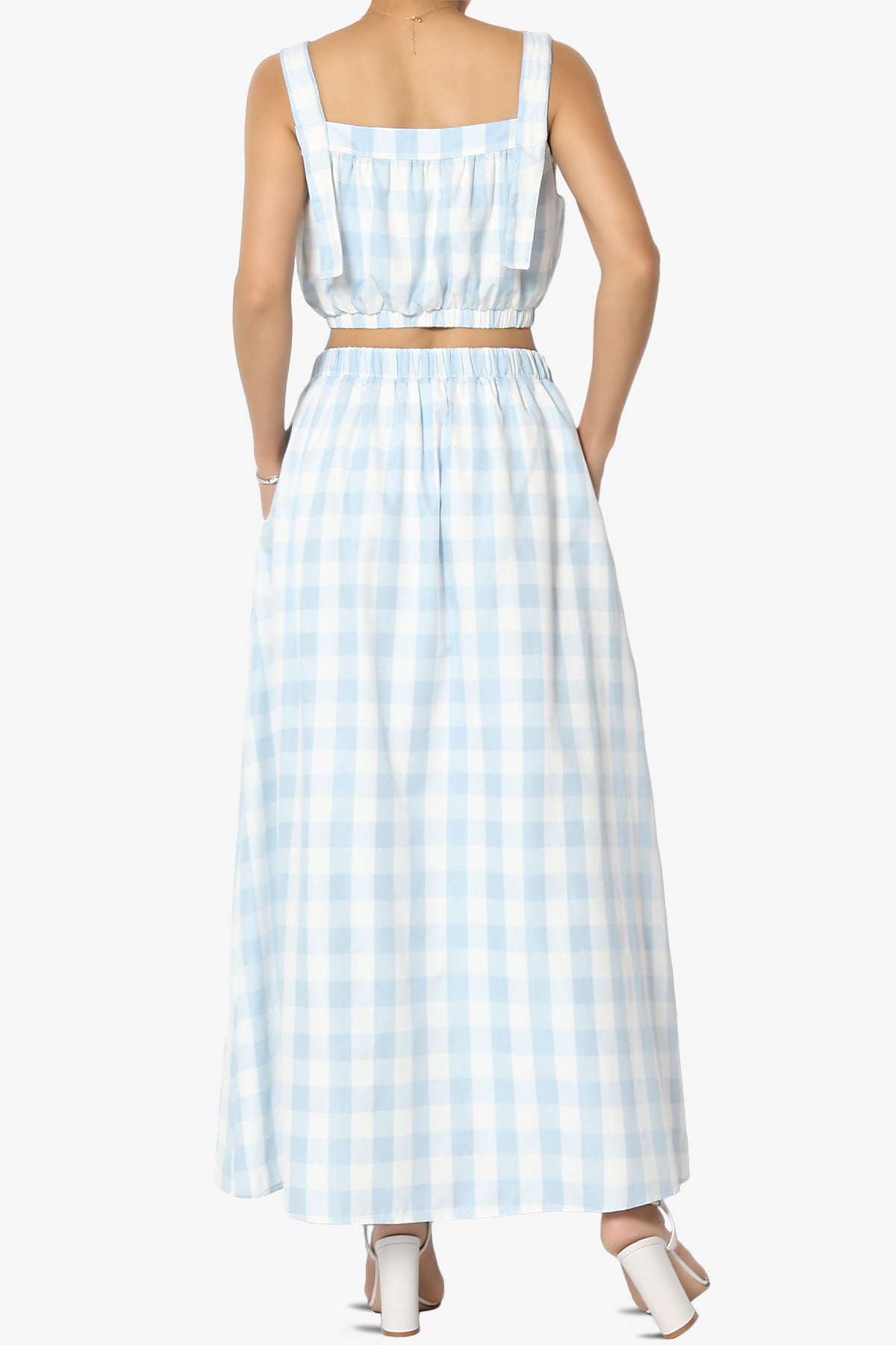 Hamiss Gingham Crop Top & Flare Skirt Set in Blue