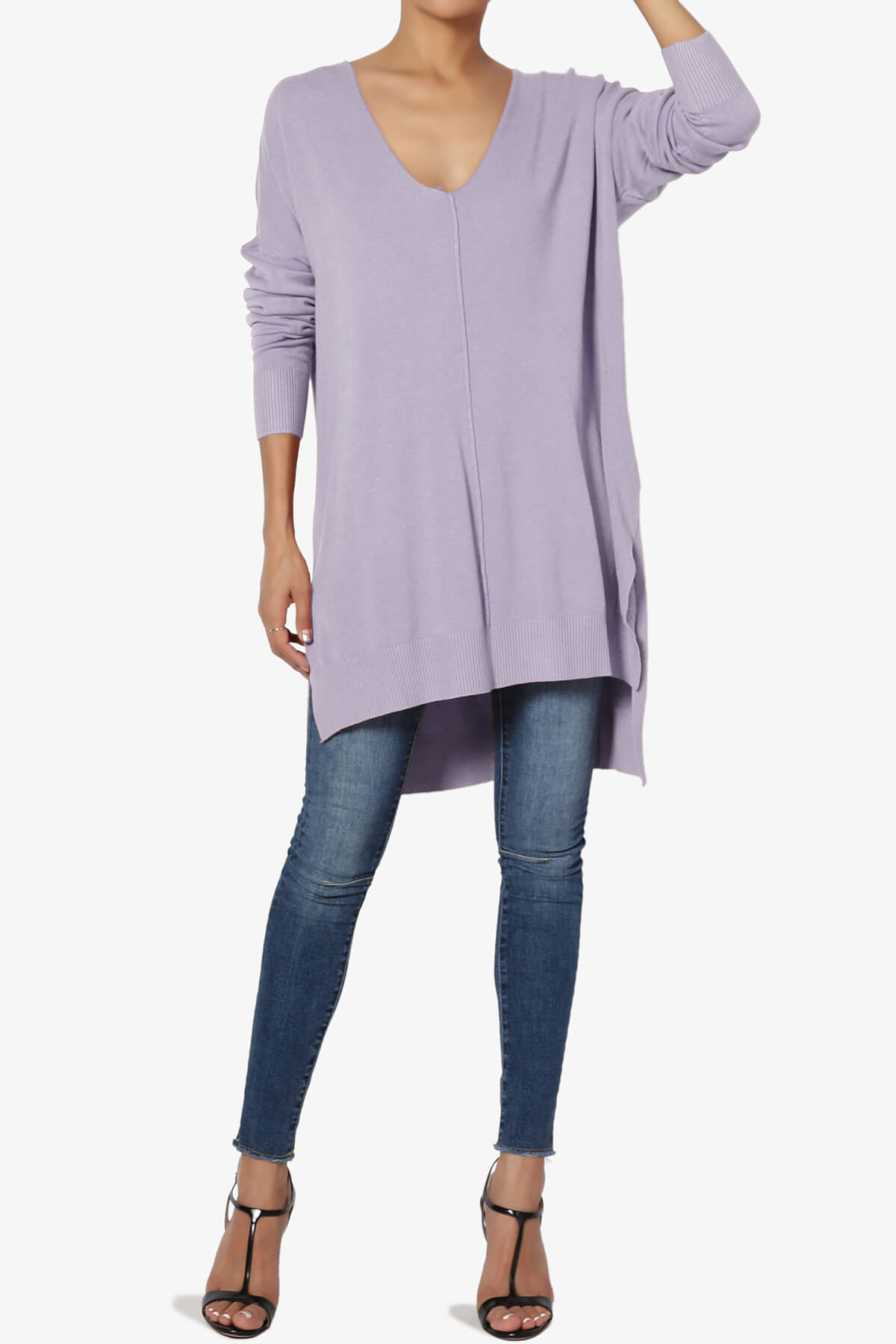 Katana Front Seam V-Neck Knit Sweater ASH LAVENDER_6