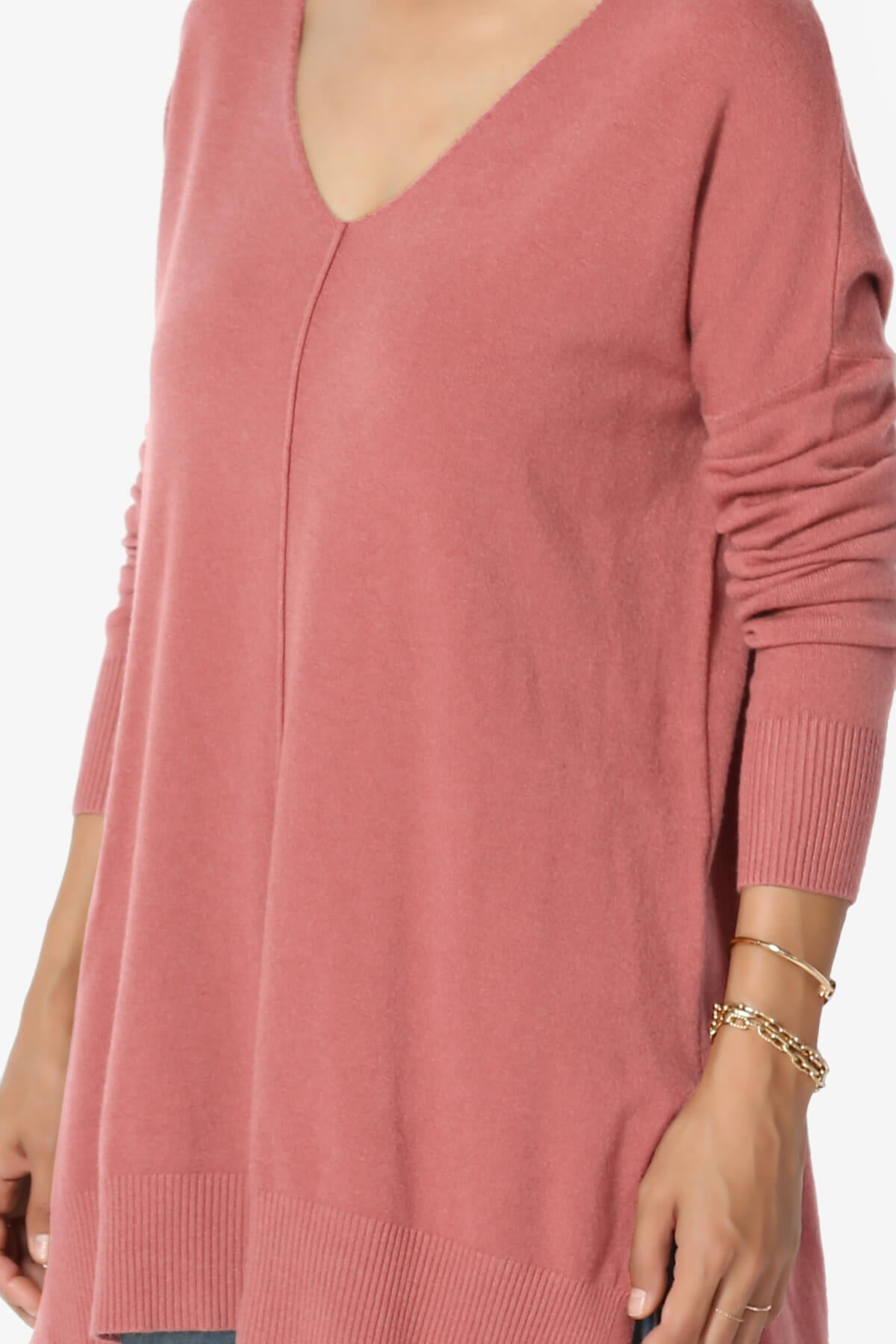 Katana Front Seam V-Neck Knit Sweater ASH ROSE_5