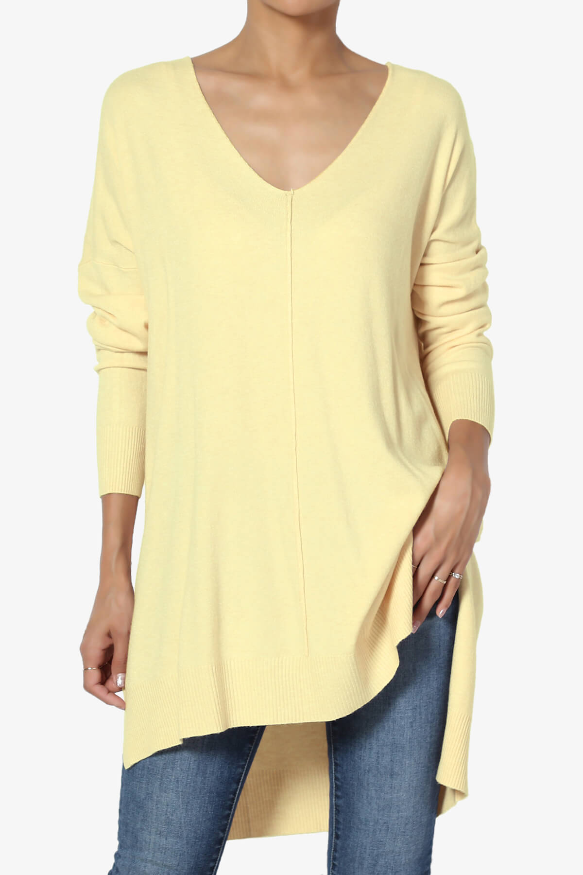 Katana Front Seam V-Neck Knit Sweater BANANA_1