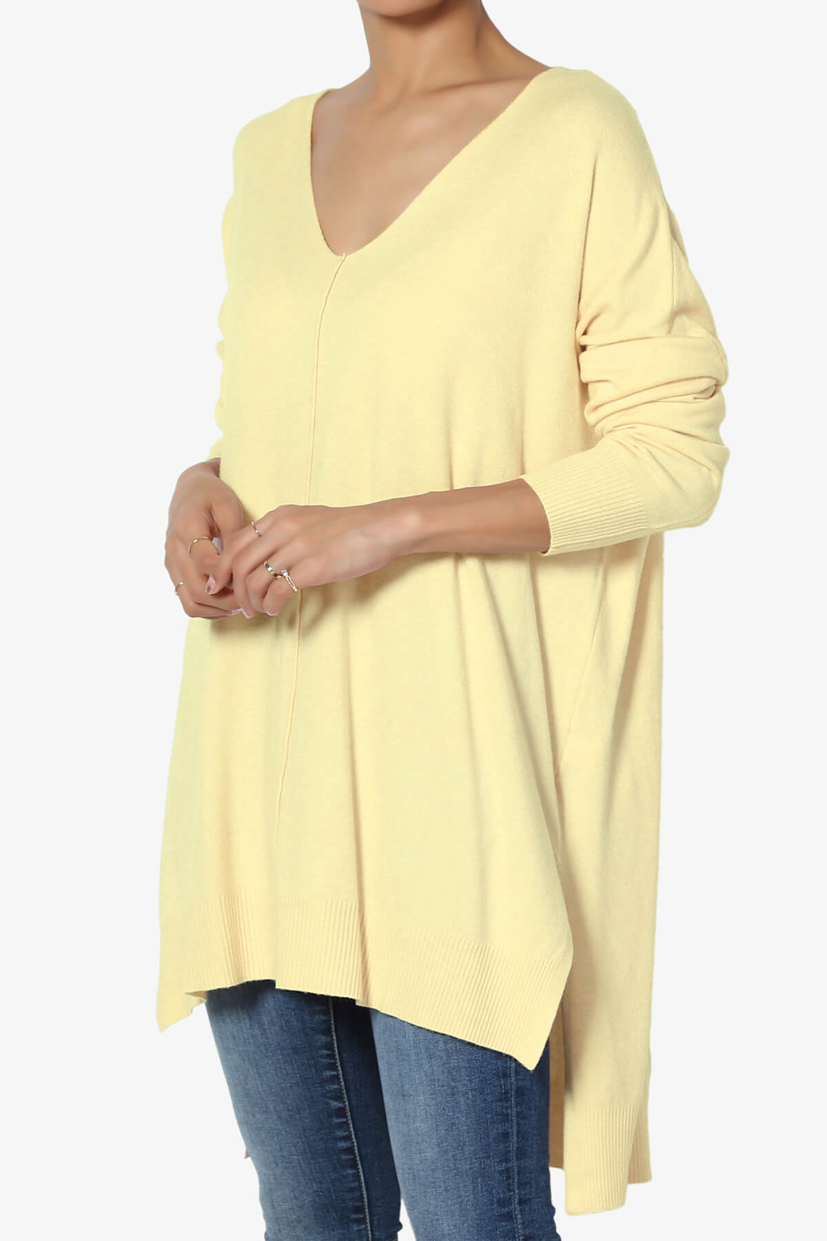 Katana Front Seam V-Neck Knit Sweater BANANA_3