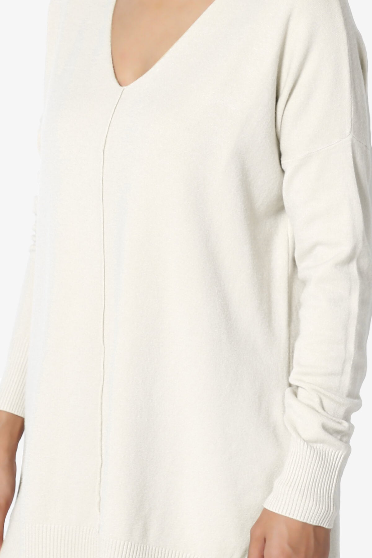 Katana Front Seam V-Neck Knit Sweater BONE_5