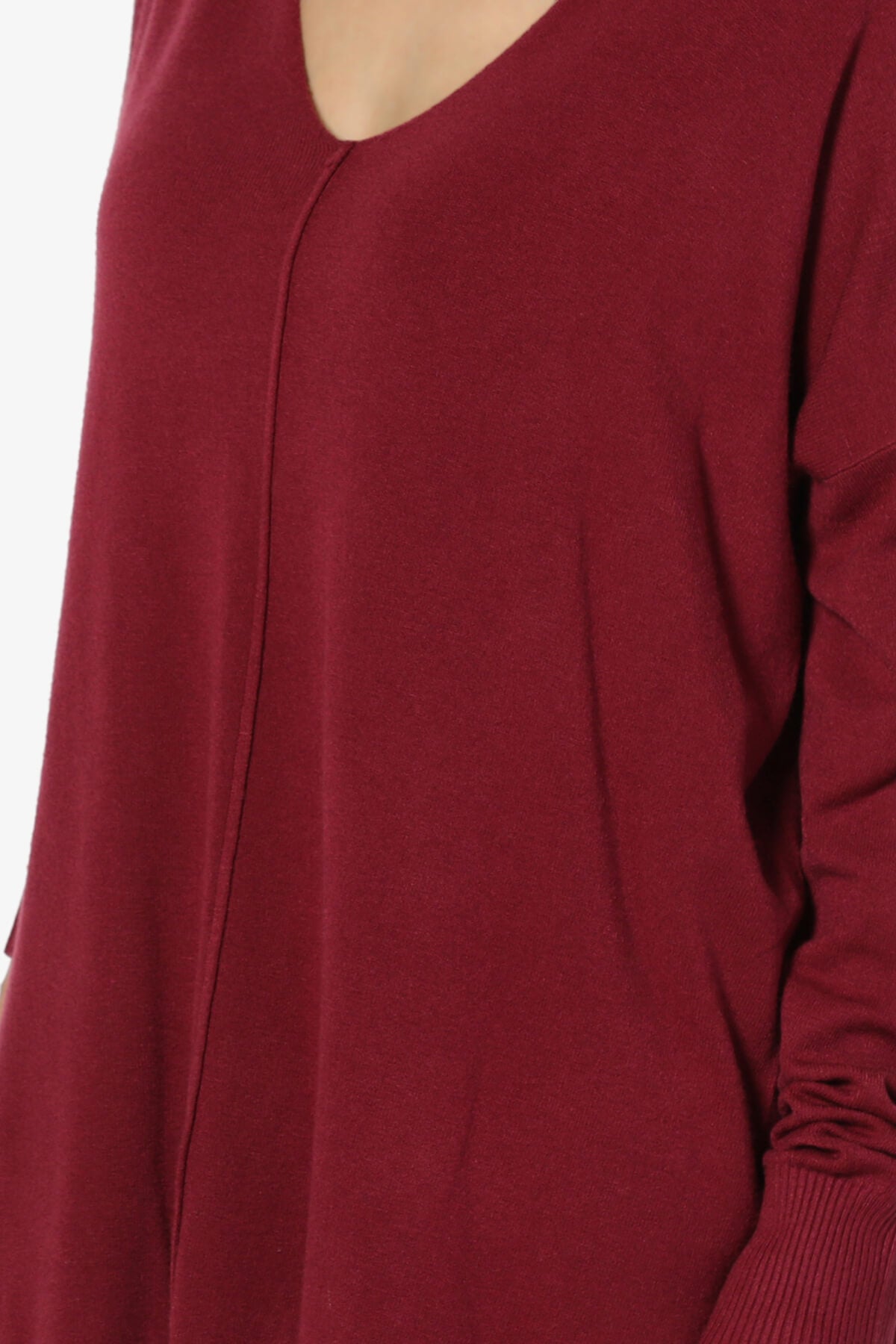 Katana Front Seam V-Neck Knit Sweater BURGUNDY_5