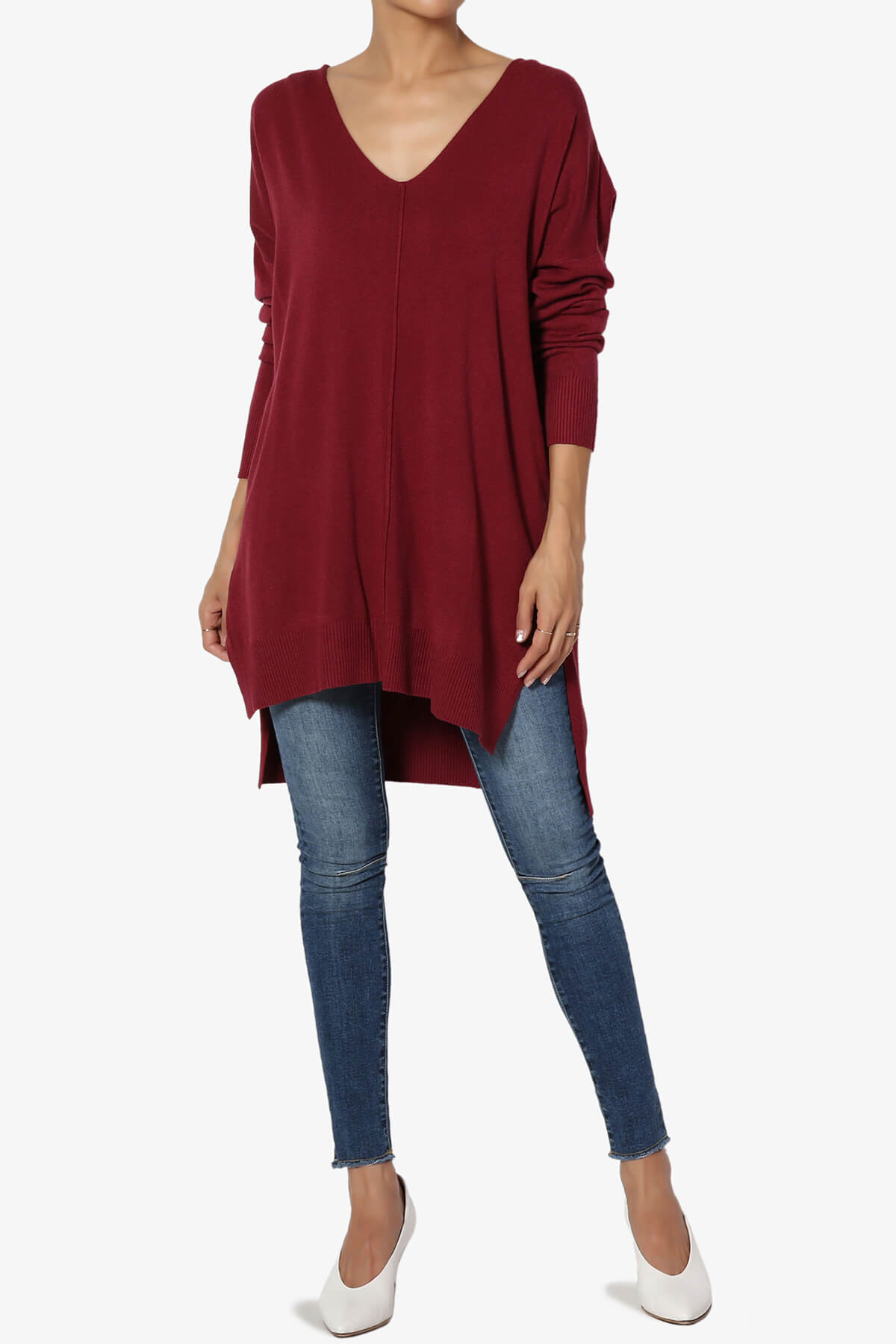 Katana Front Seam V-Neck Knit Sweater BURGUNDY_6