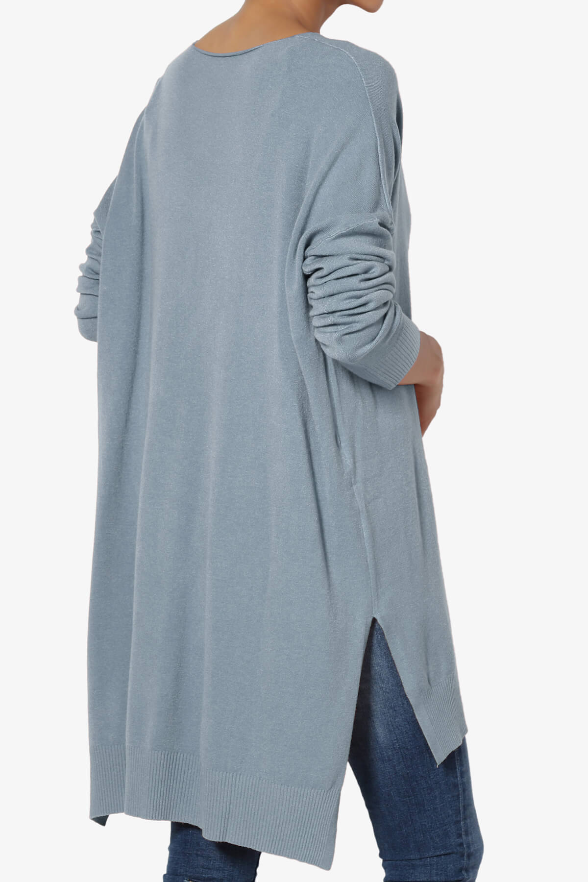 Katana Front Seam V-Neck Knit Sweater CEMENT_4