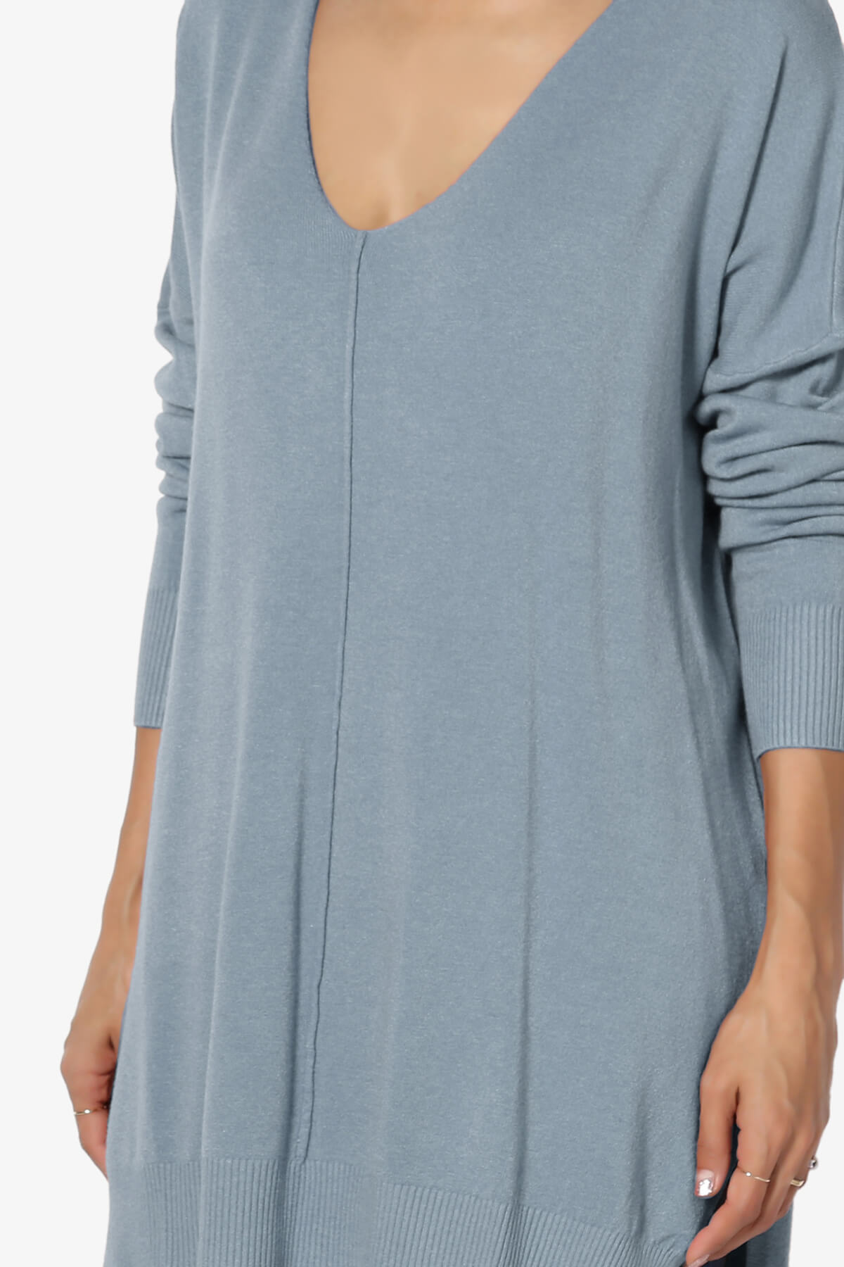 Katana Front Seam V-Neck Knit Sweater CEMENT_5