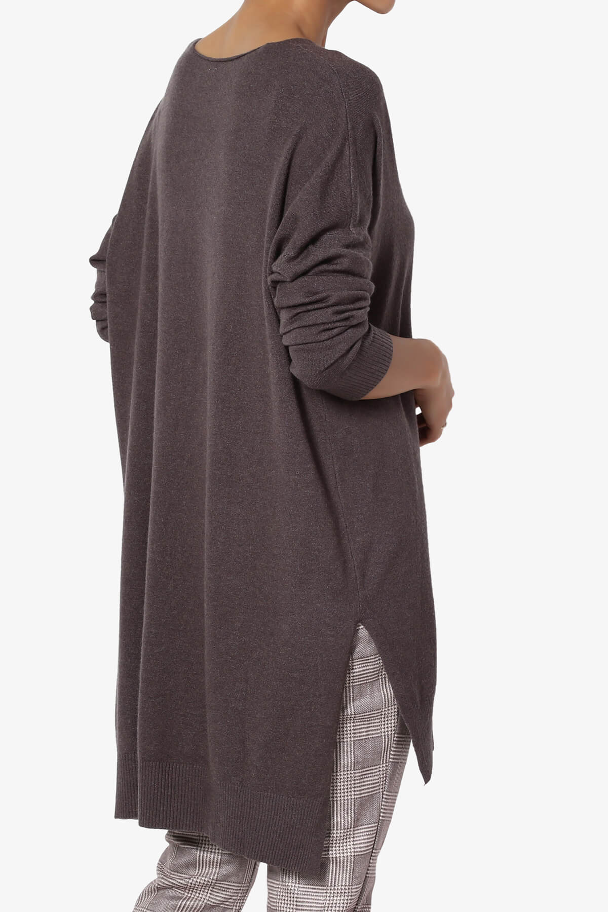 Katana Front Seam V-Neck Knit Sweater CHARCOAL_4