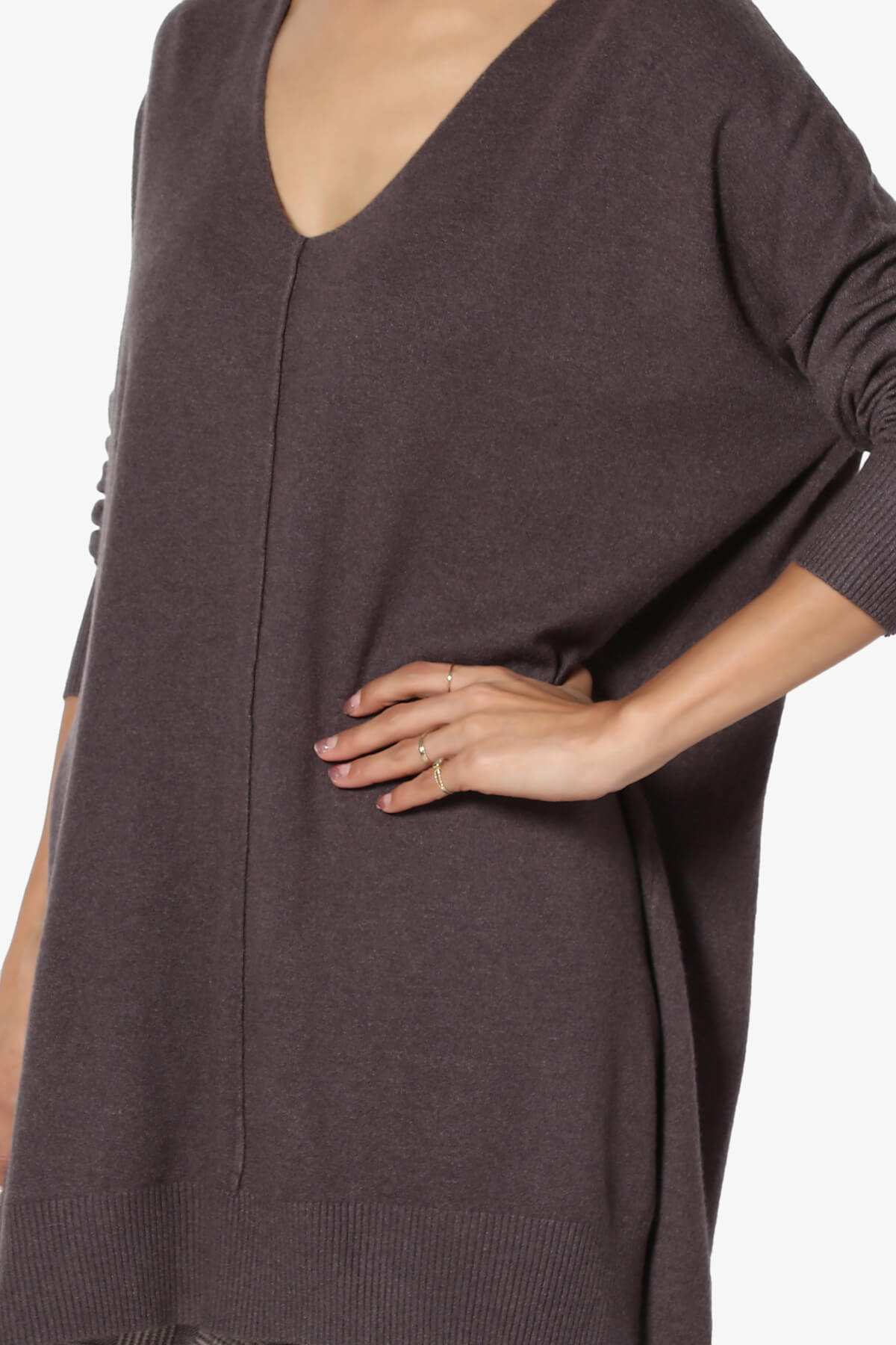 Katana Front Seam V-Neck Knit Sweater CHARCOAL_5