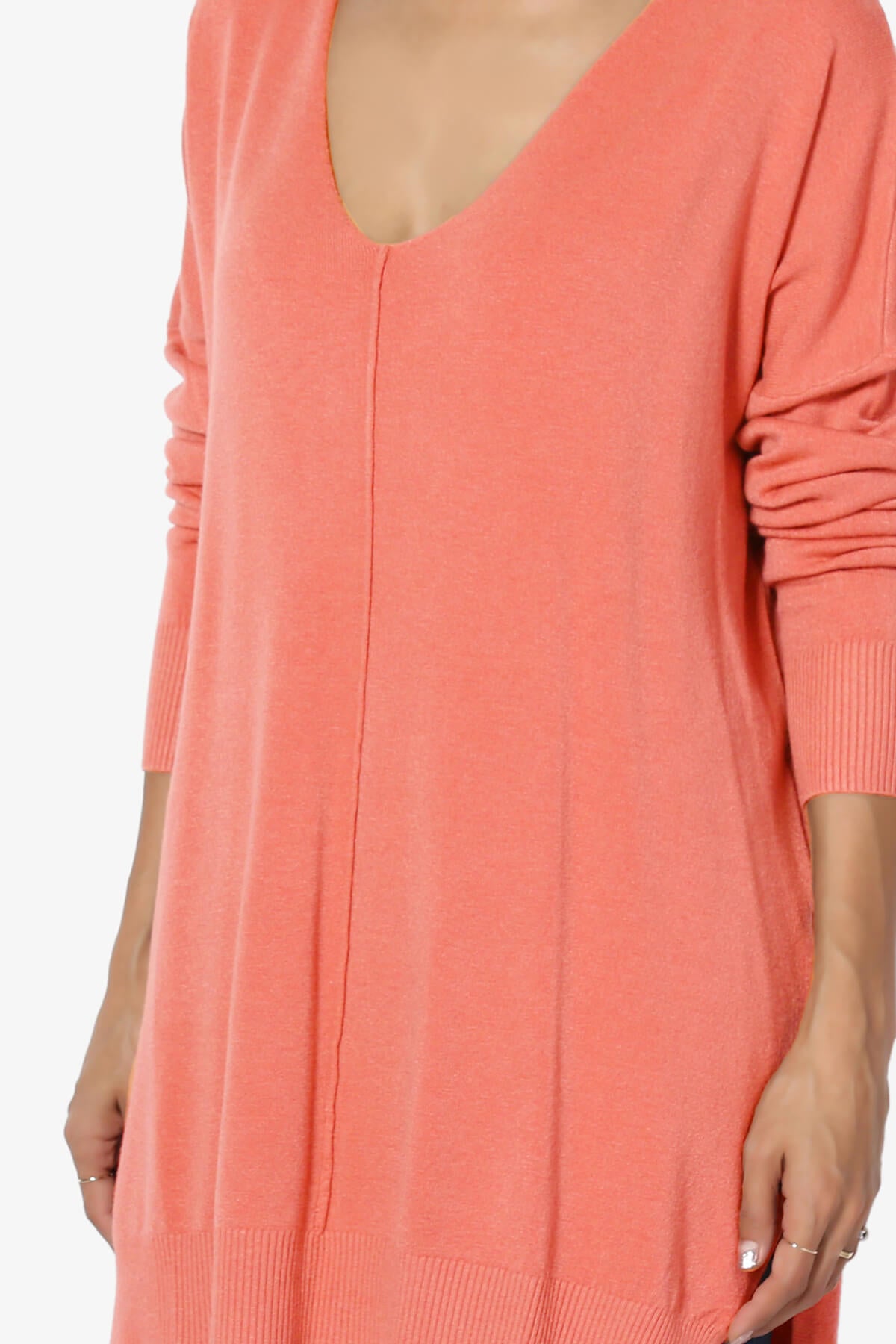 Katana Front Seam V-Neck Knit Sweater CORAL_5