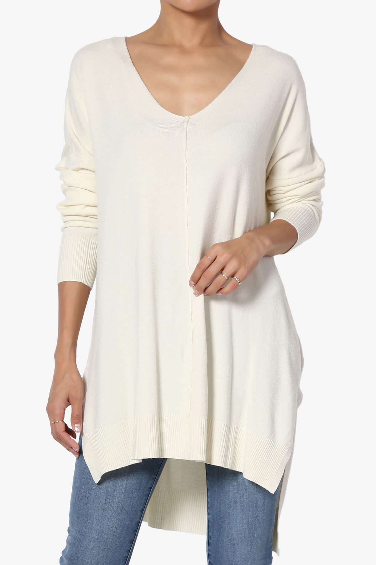 Katana Front Seam V-Neck Knit Sweater CREAM_1