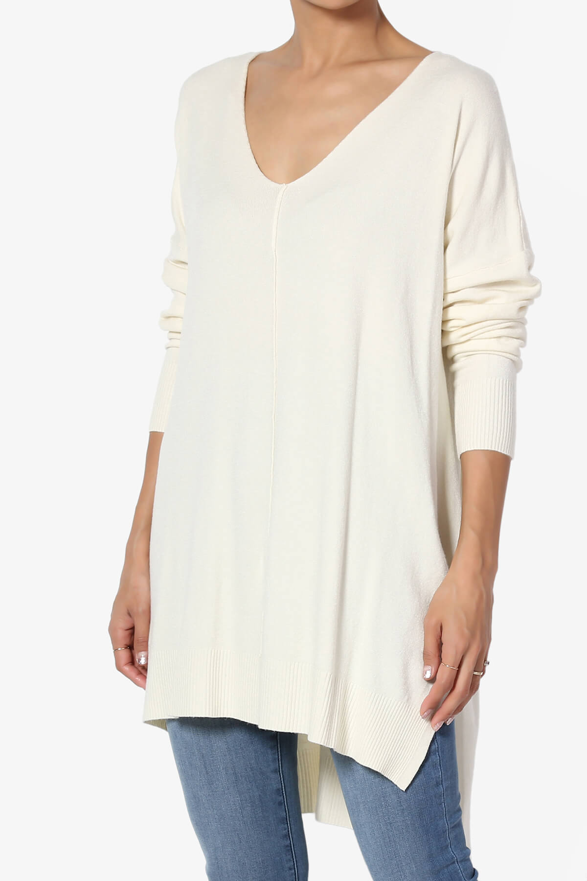 Katana Front Seam V-Neck Knit Sweater CREAM_3