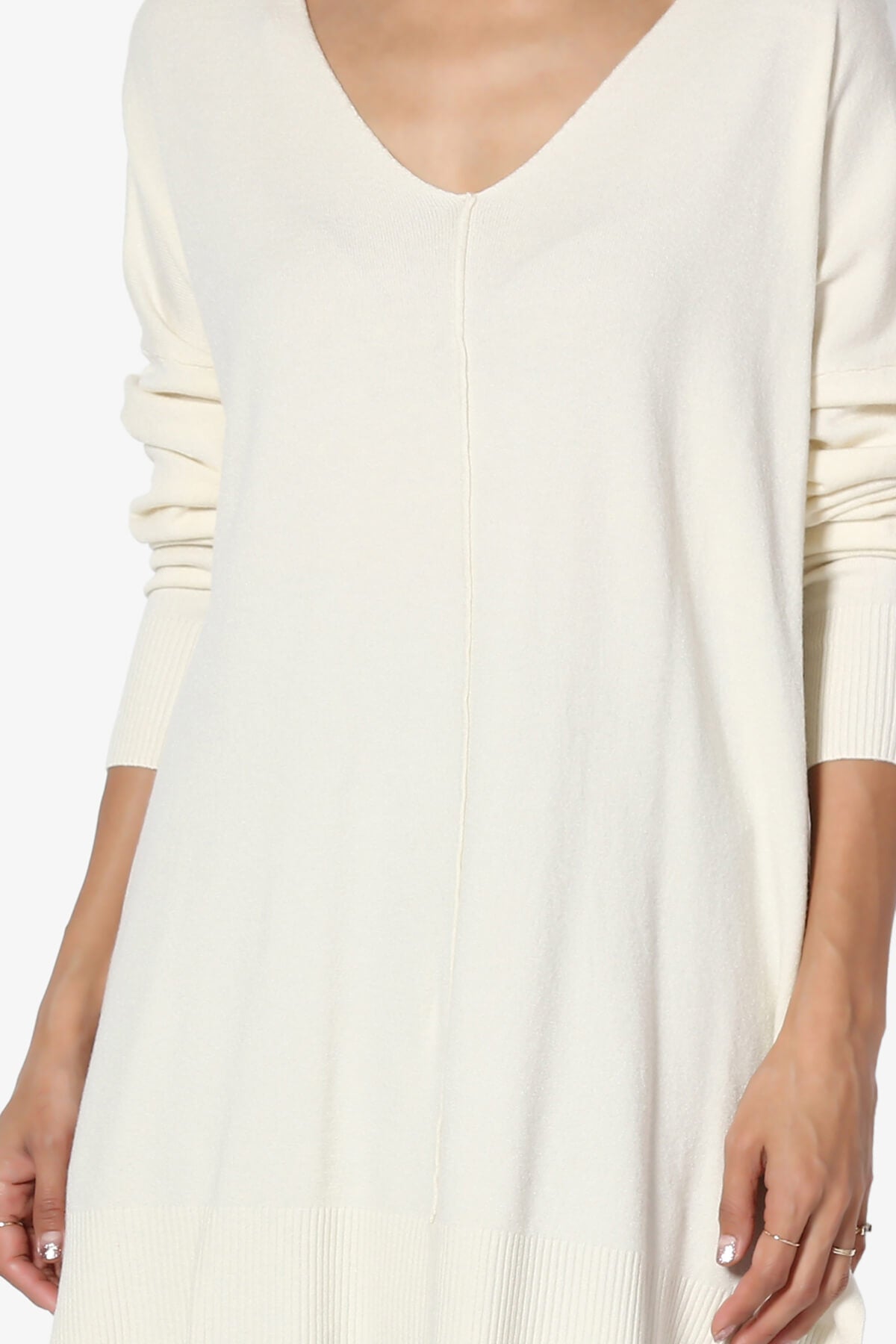 Katana Front Seam V-Neck Knit Sweater CREAM_5