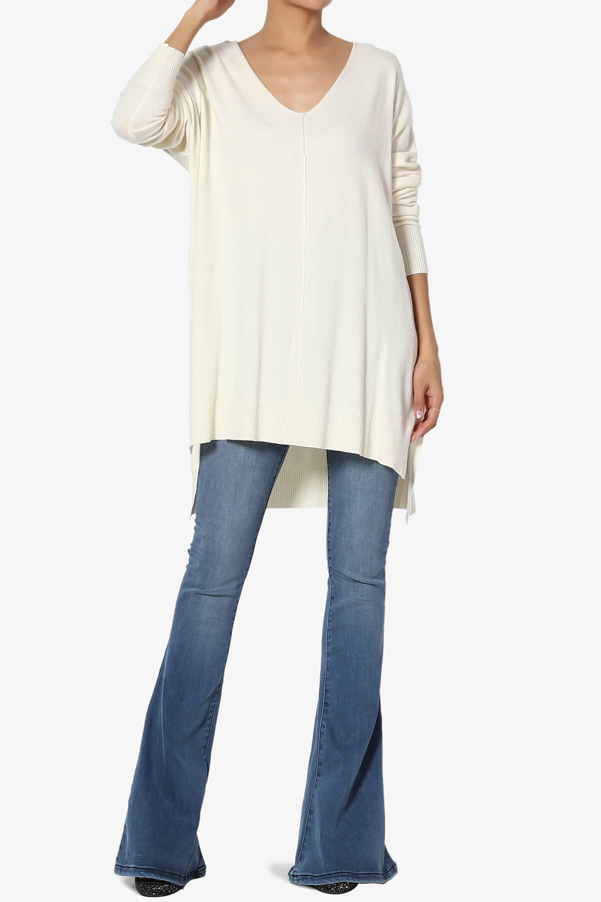 Katana Front Seam V-Neck Knit Sweater CREAM_6