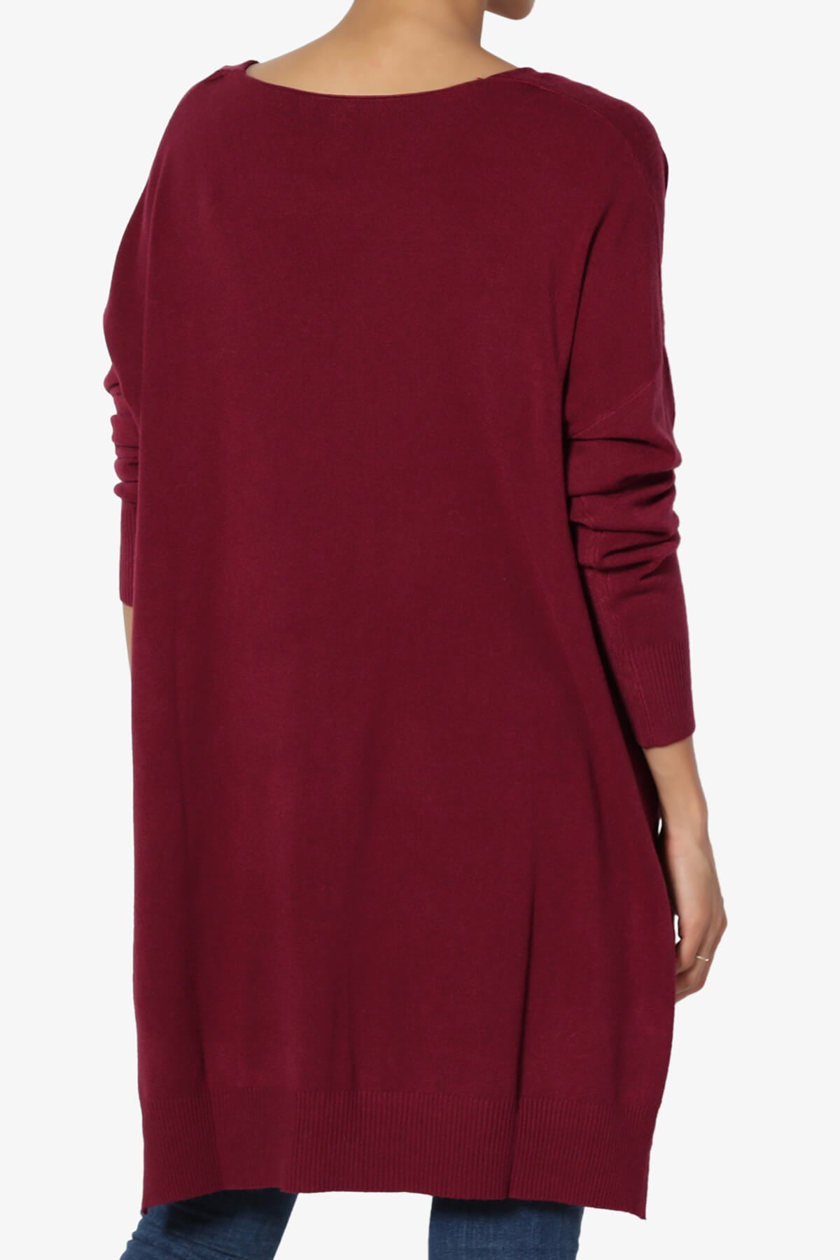Katana Front Seam V-Neck Knit Sweater DARK BURGUNDY_2