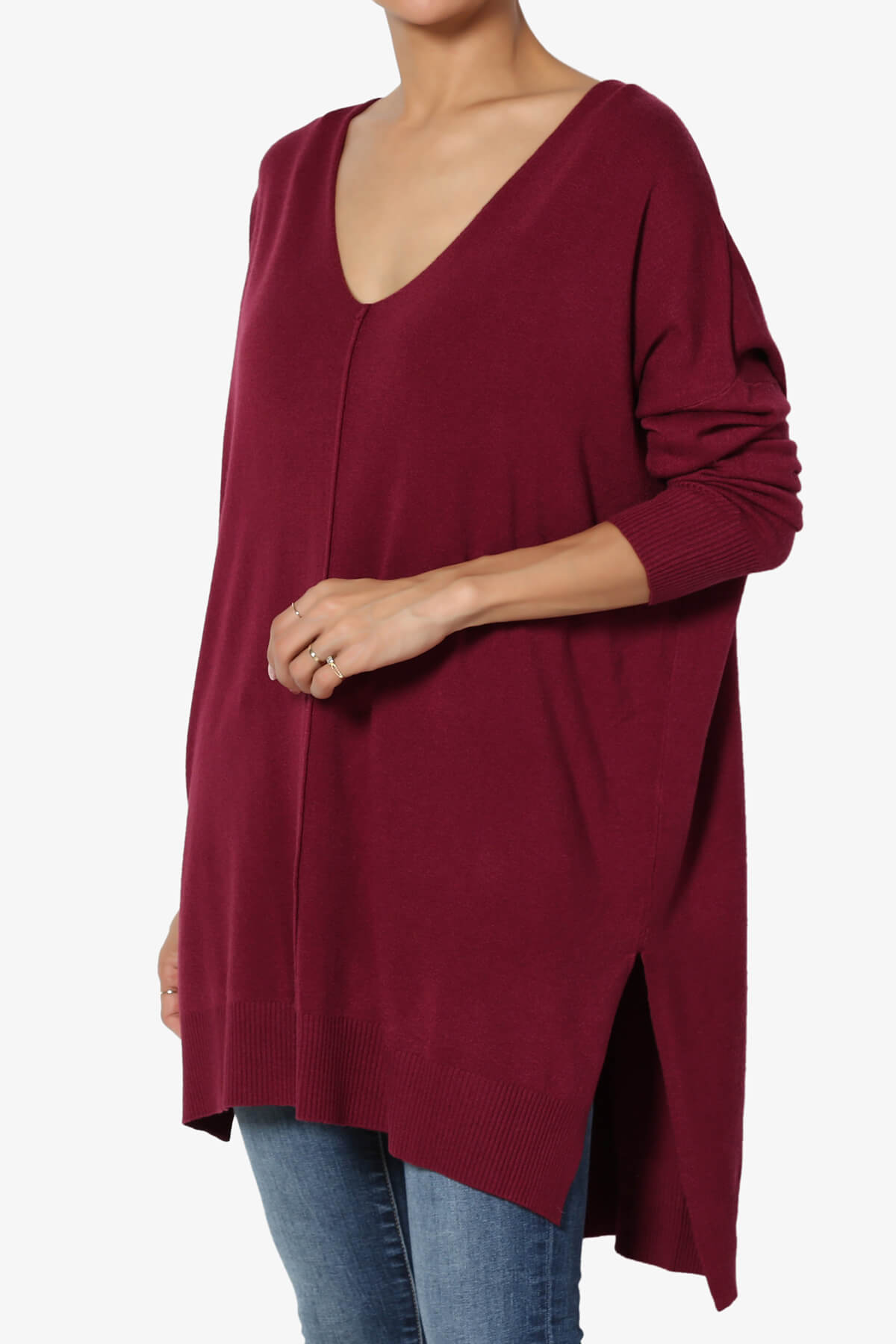 Katana Front Seam V-Neck Knit Sweater DARK BURGUNDY_3