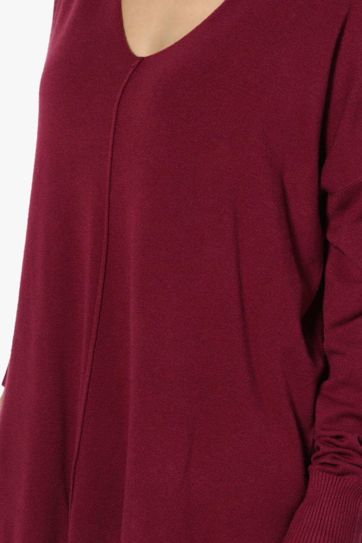 Katana Front Seam V-Neck Knit Sweater DARK BURGUNDY_5
