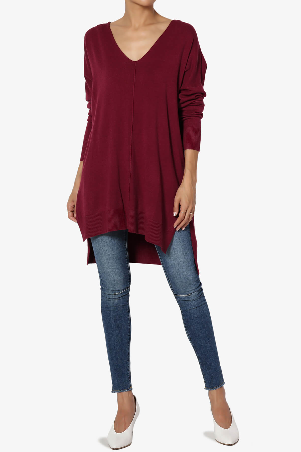 Katana Front Seam V-Neck Knit Sweater DARK BURGUNDY_6