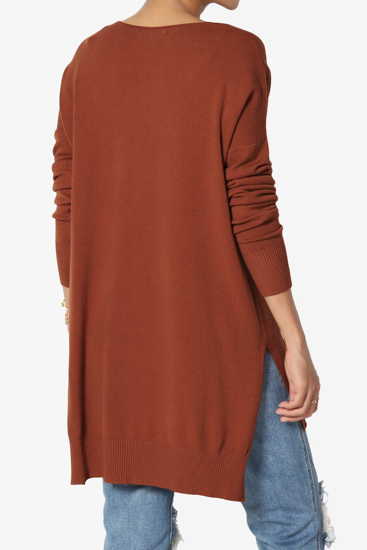 Katana Front Seam V-Neck Knit Sweater DARK RUST_4