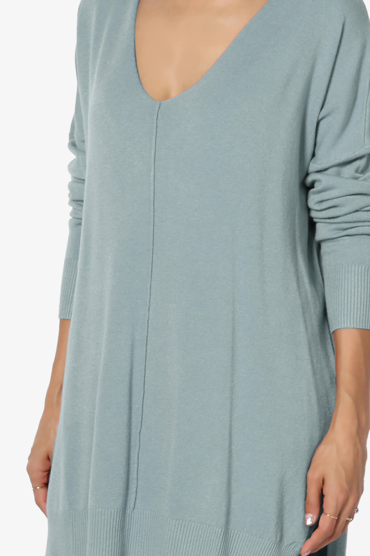 Katana Front Seam V-Neck Knit Sweater DUSTY BLUE_5