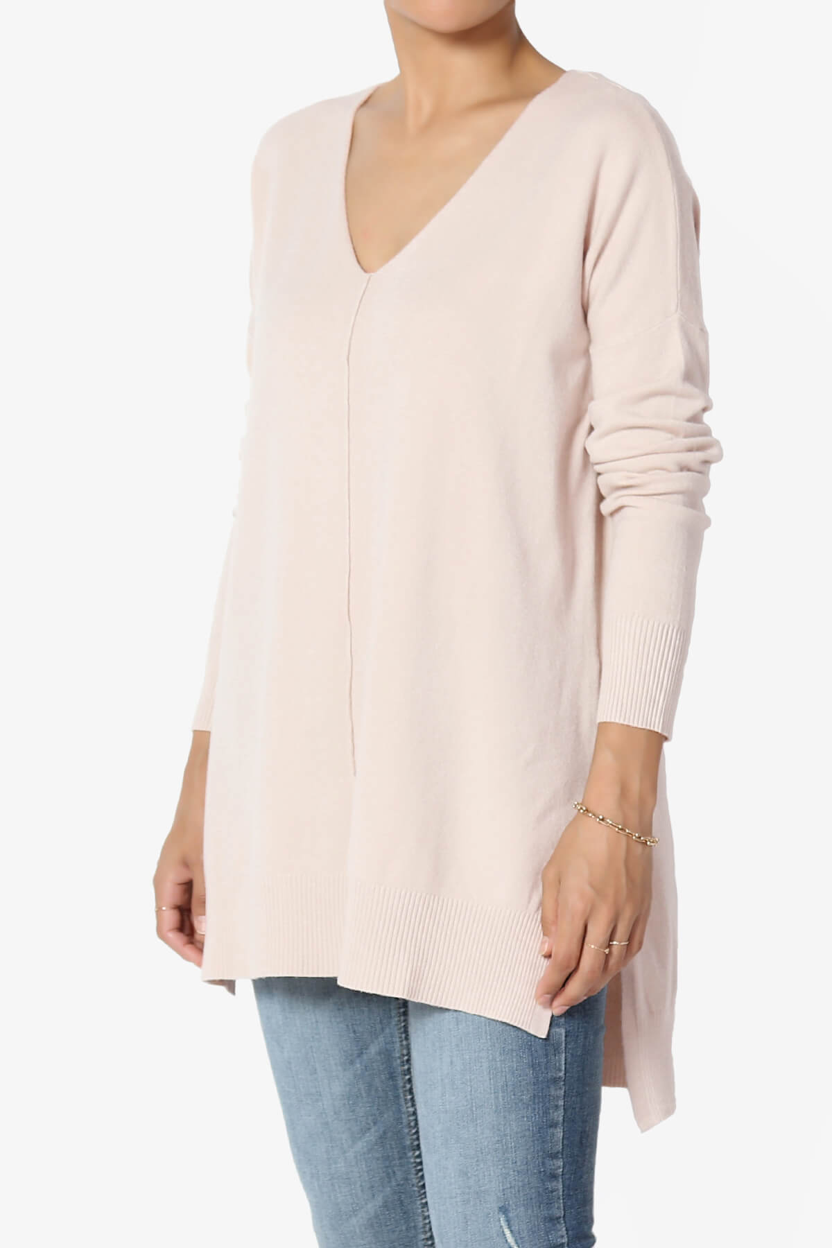 Katana Front Seam V-Neck Knit Sweater DUSTY BLUSH_3