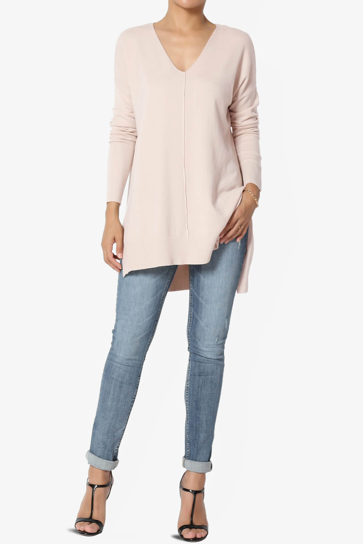 Katana Front Seam V-Neck Knit Sweater DUSTY BLUSH_6
