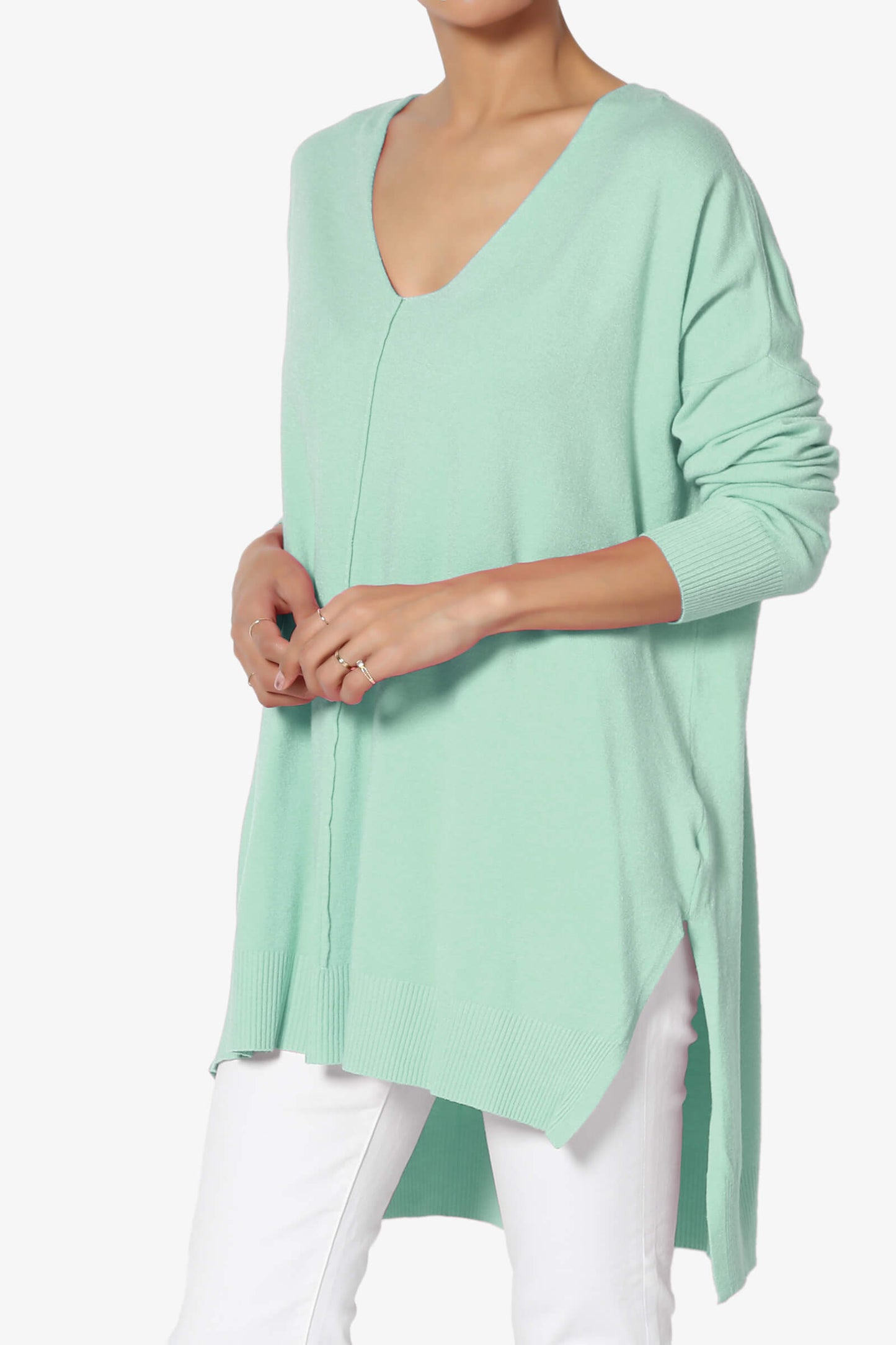 Katana Front Seam V-Neck Knit Sweater DUSTY GREEN_3