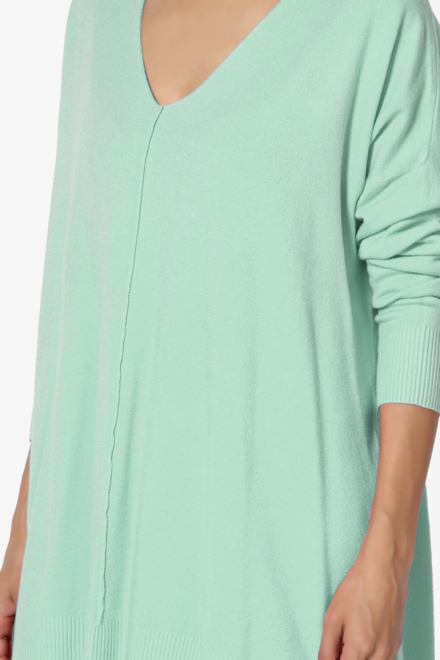 Katana Front Seam V-Neck Knit Sweater DUSTY GREEN_5