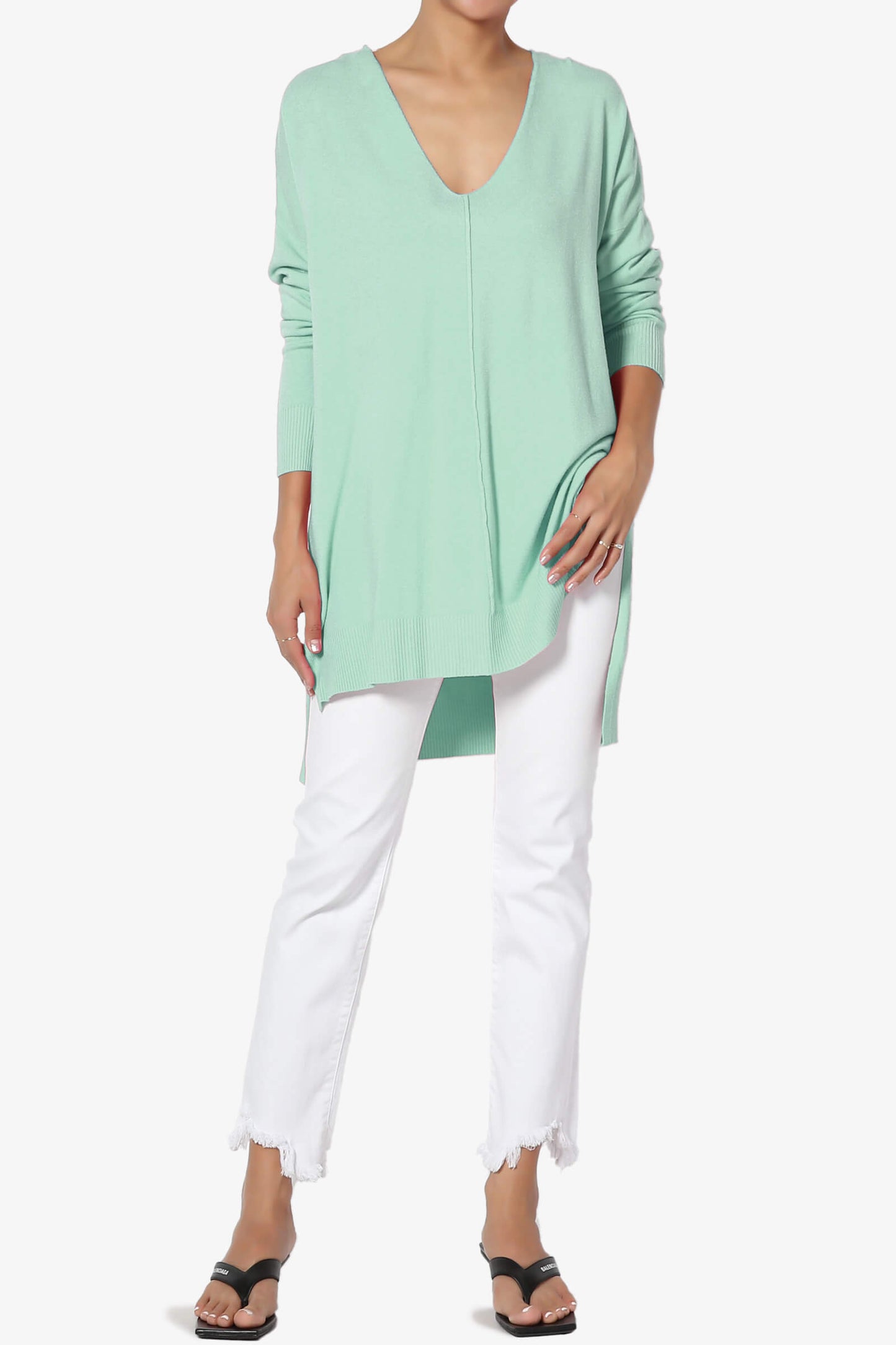 Katana Front Seam V-Neck Knit Sweater DUSTY GREEN_6