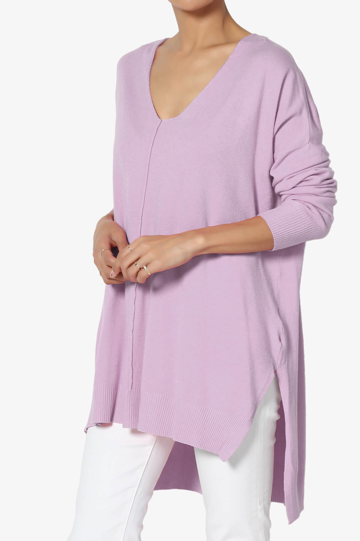 Katana Front Seam V-Neck Knit Sweater DUSTY LAVENDER_3