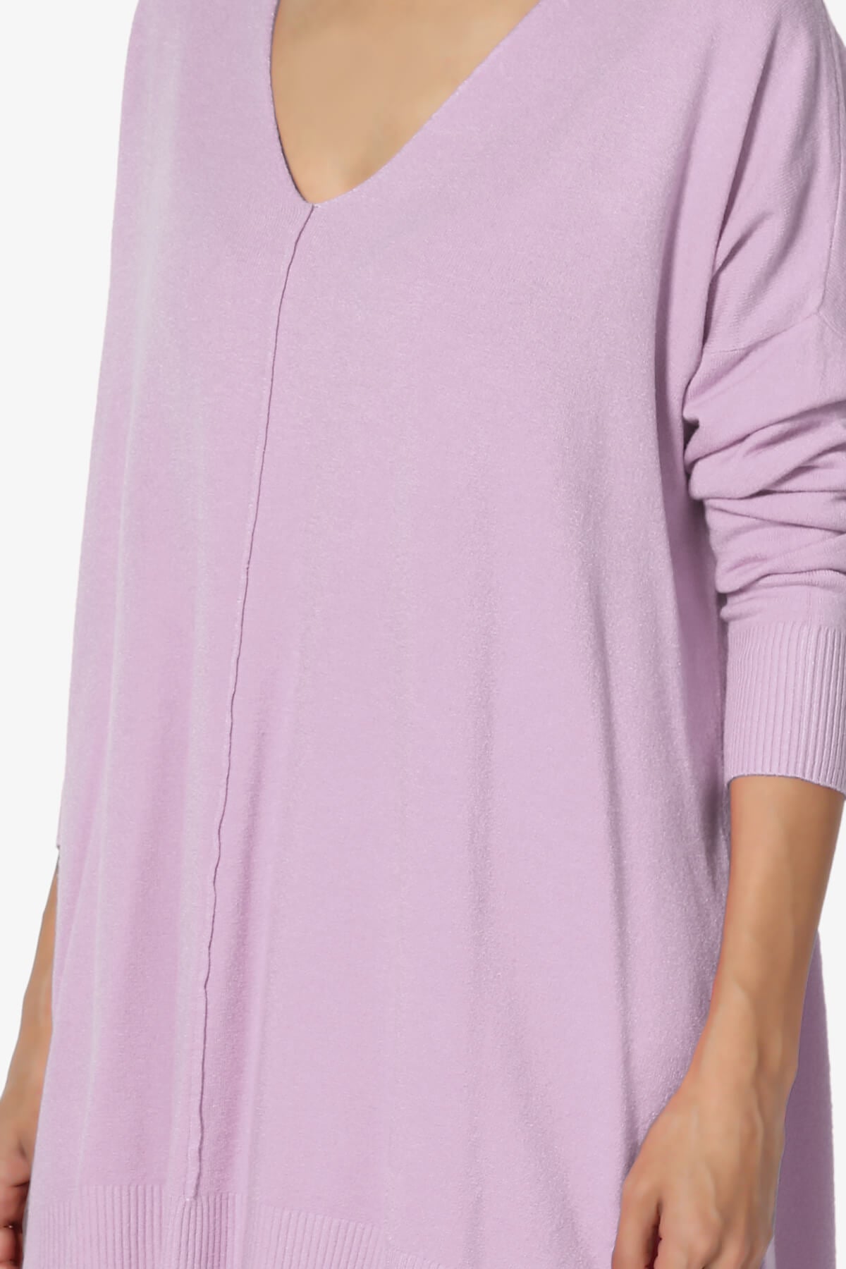 Katana Front Seam V-Neck Knit Sweater DUSTY LAVENDER_5