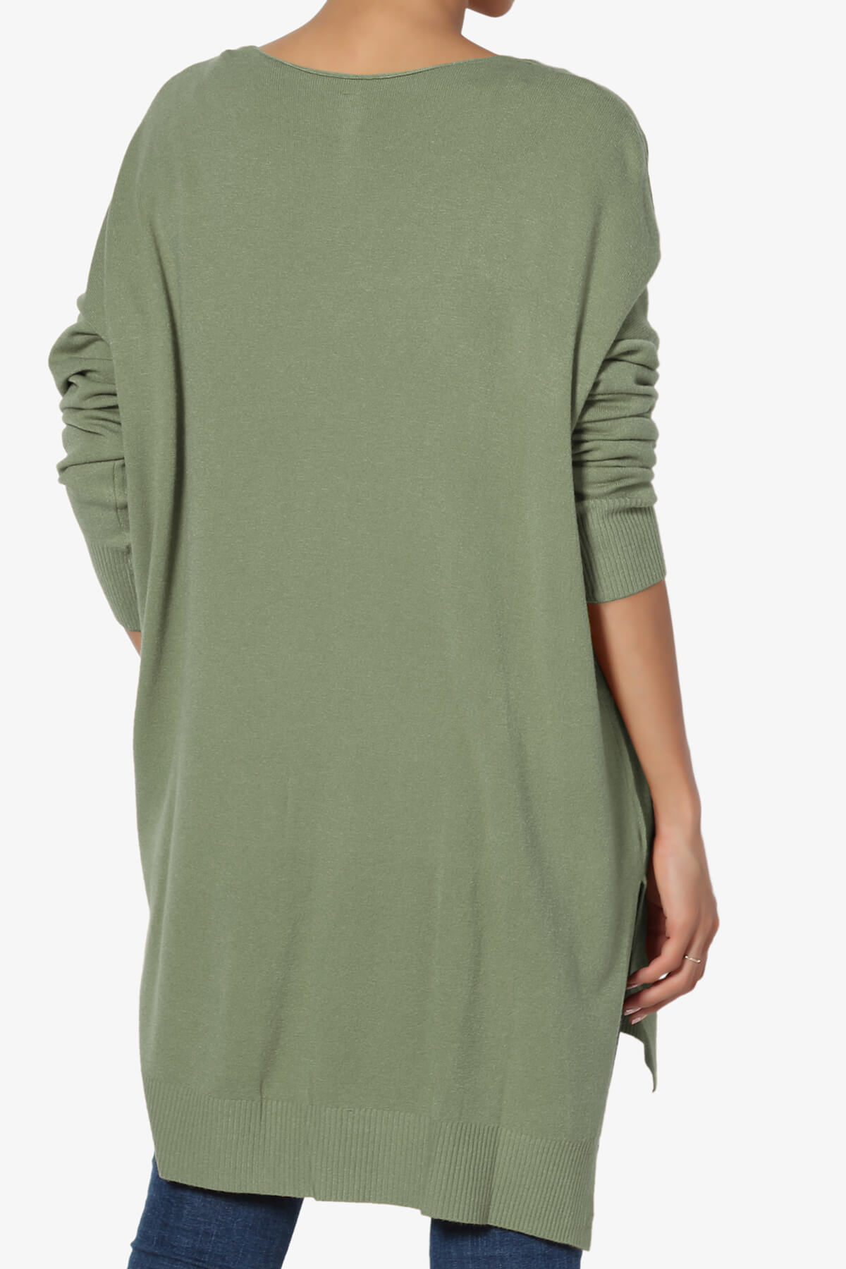 Katana Front Seam V-Neck Knit Sweater DUSTY OLIVE_2