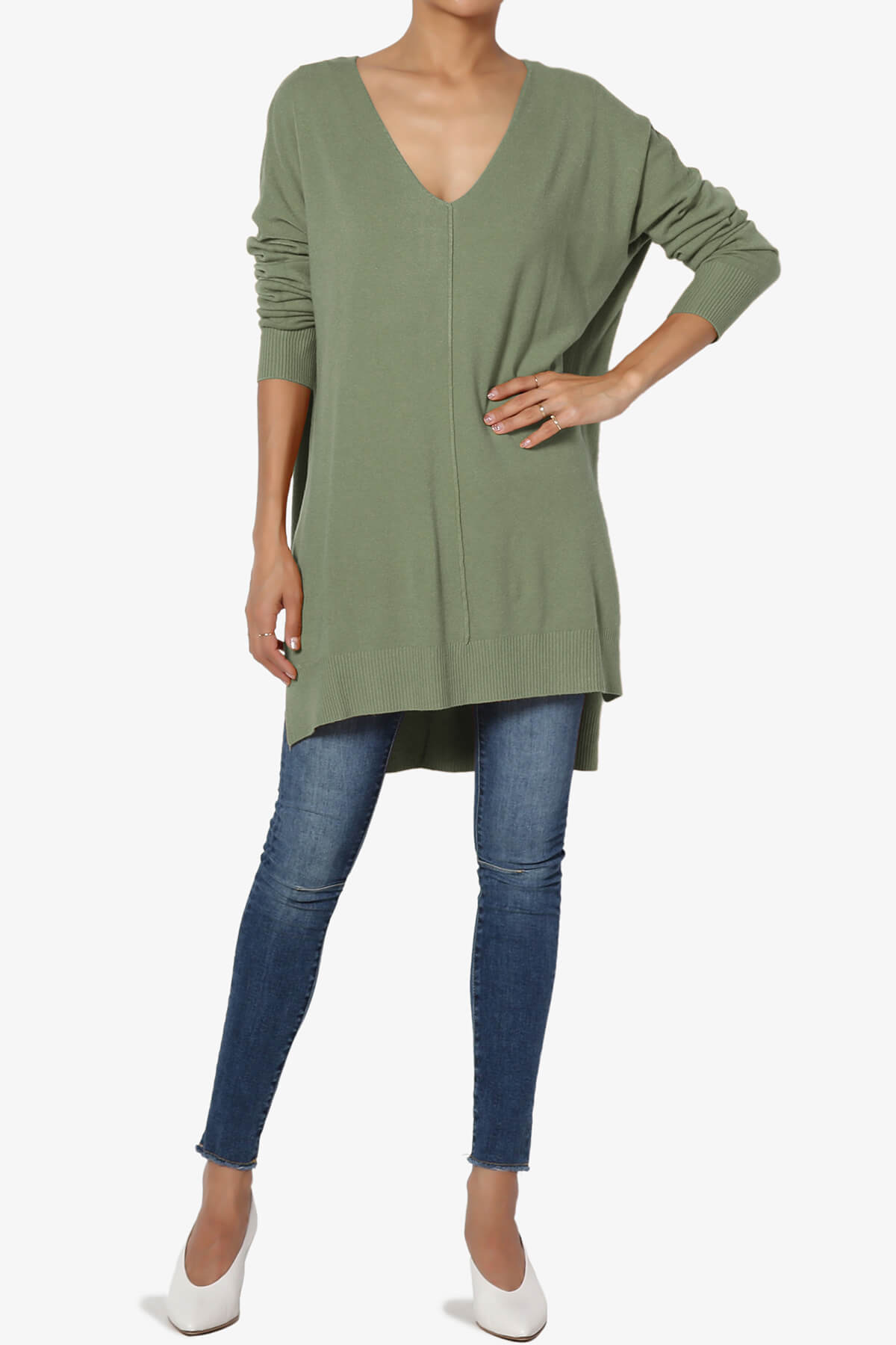 Katana Front Seam V-Neck Knit Sweater DUSTY OLIVE_6