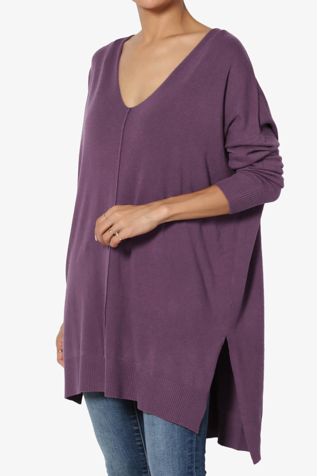 Katana Front Seam V-Neck Knit Sweater DUSTY PLUM_3
