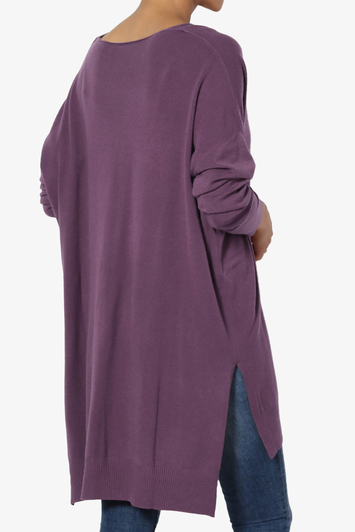 Katana Front Seam V-Neck Knit Sweater DUSTY PLUM_4